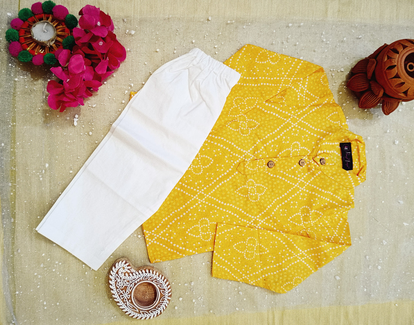Yellow Bandhej Tie and dye Kurta -Pyjama