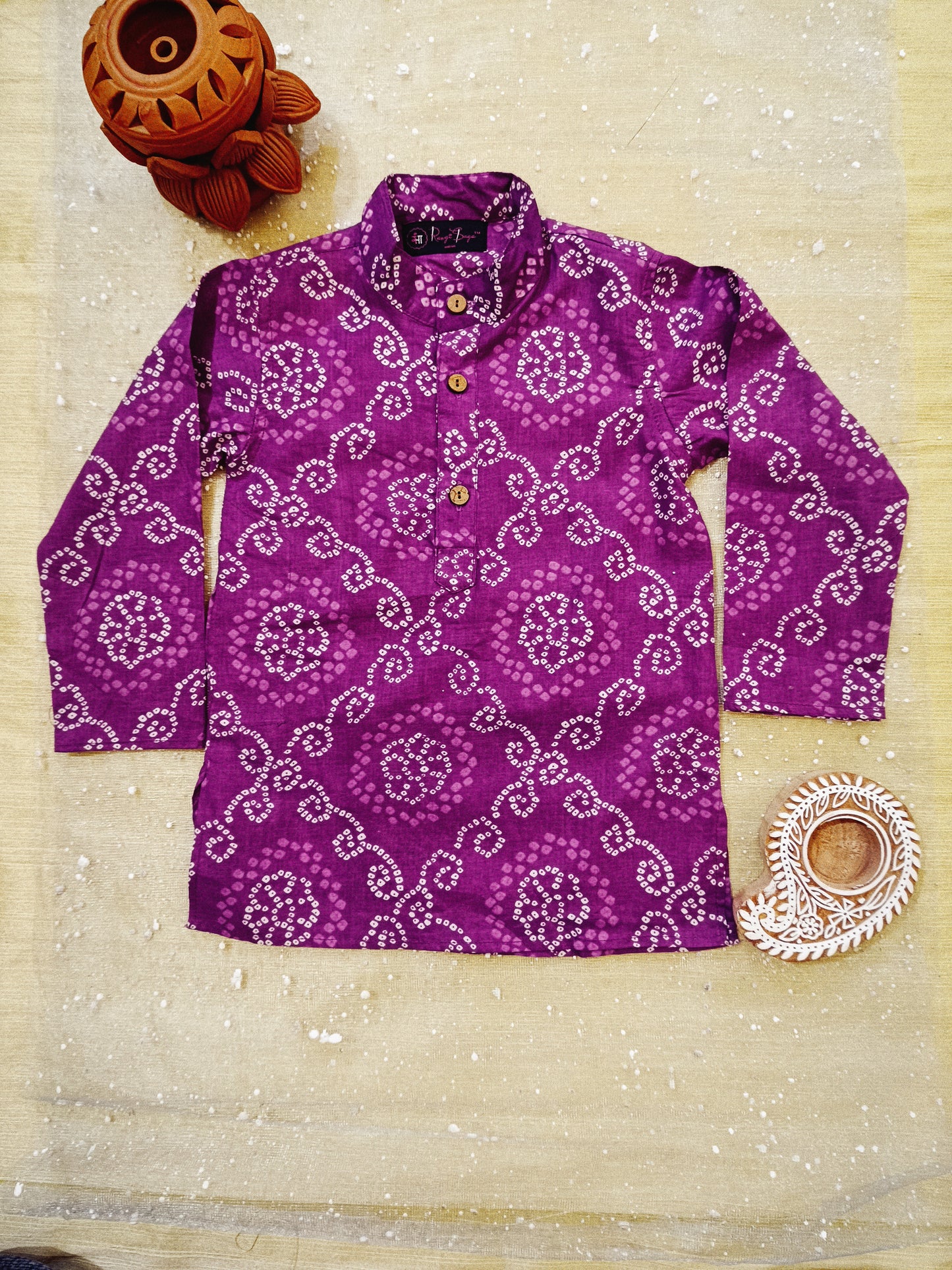 Purple Bandhej Tie and dye Kurta -Pyjama