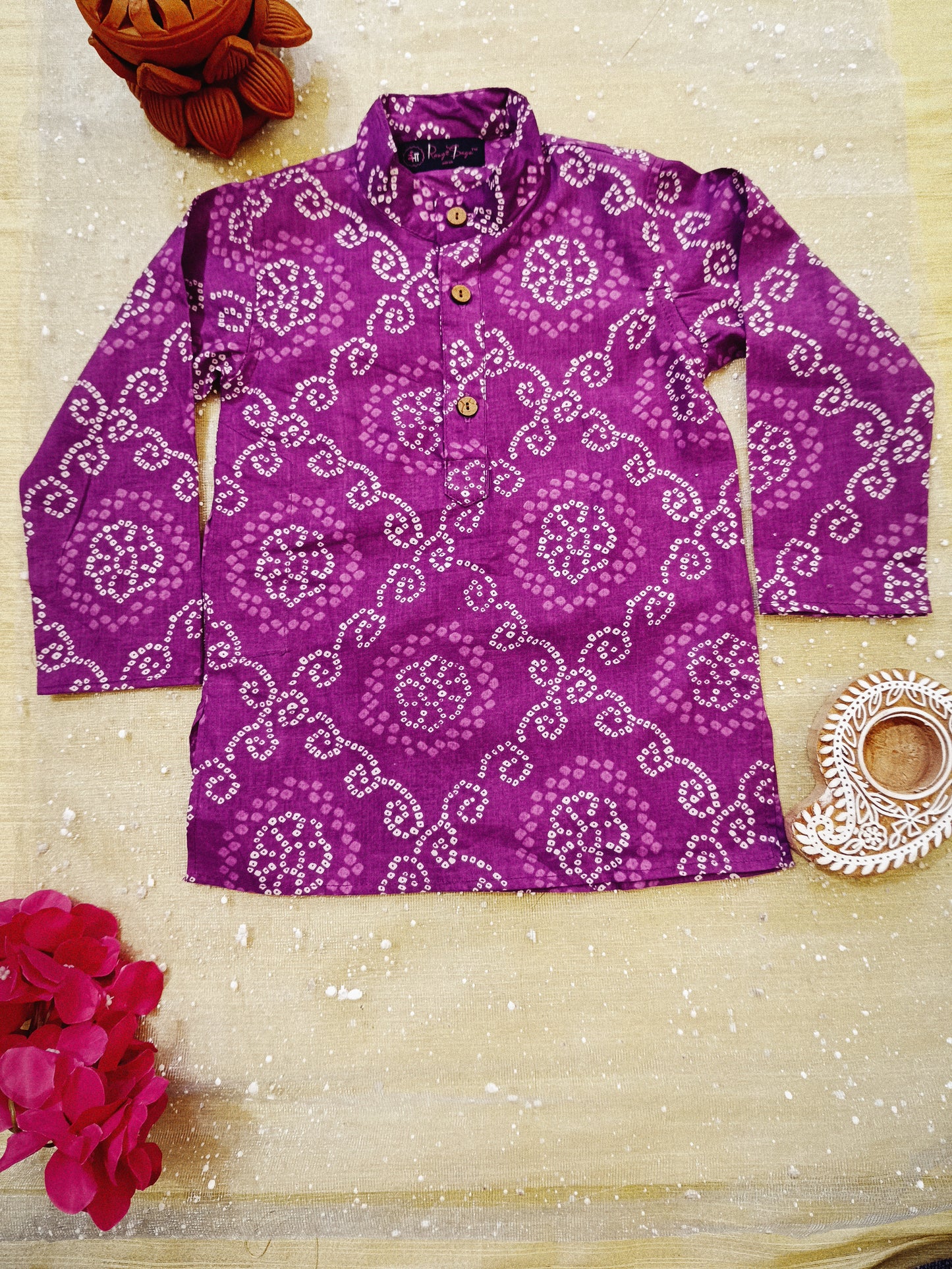 Purple Bandhej Tie and dye Kurta -Pyjama