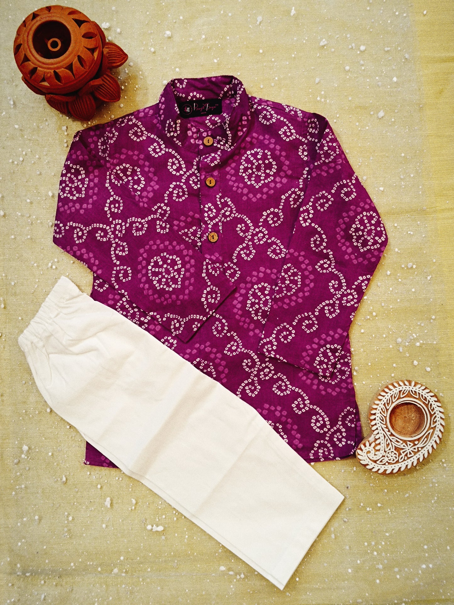 Purple Bandhej Tie and dye Kurta -Pyjama