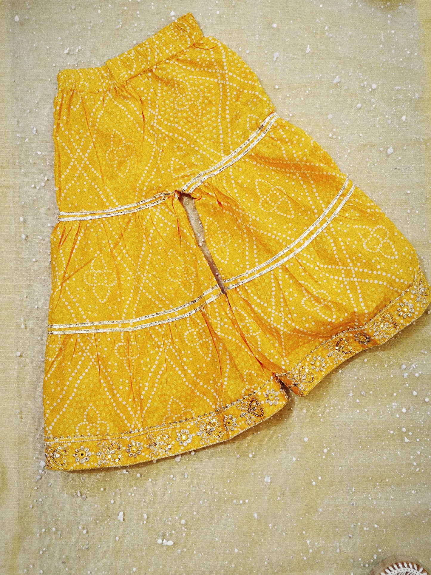 Jaipuri Print Yellow Colour Anarkali Suit With Sharara