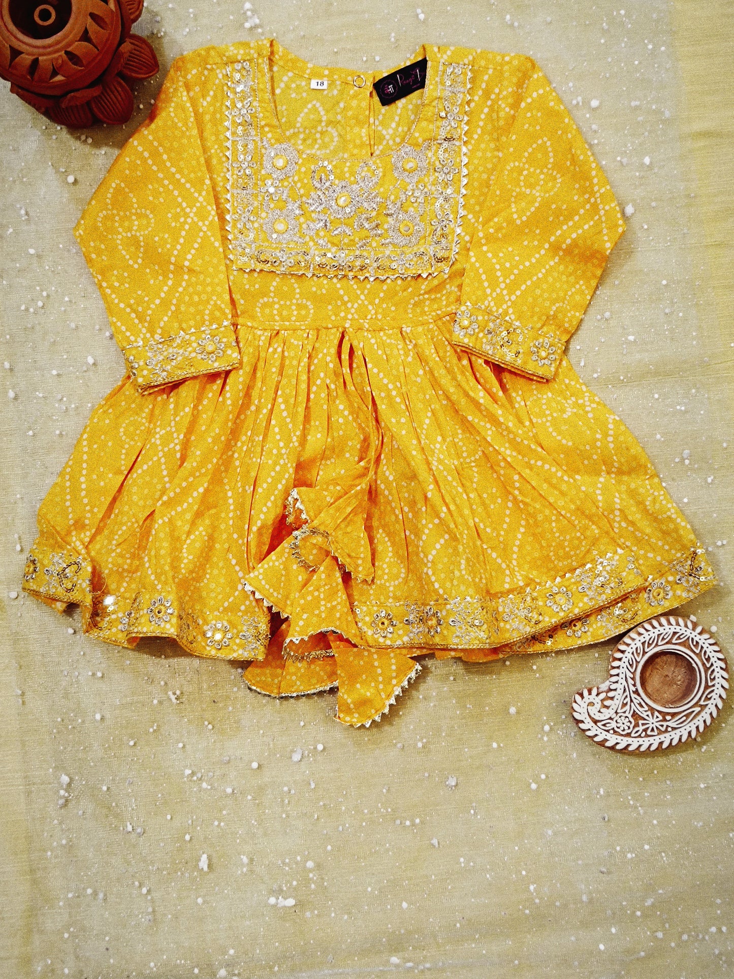 Jaipuri Print Yellow Colour Anarkali Suit With Sharara