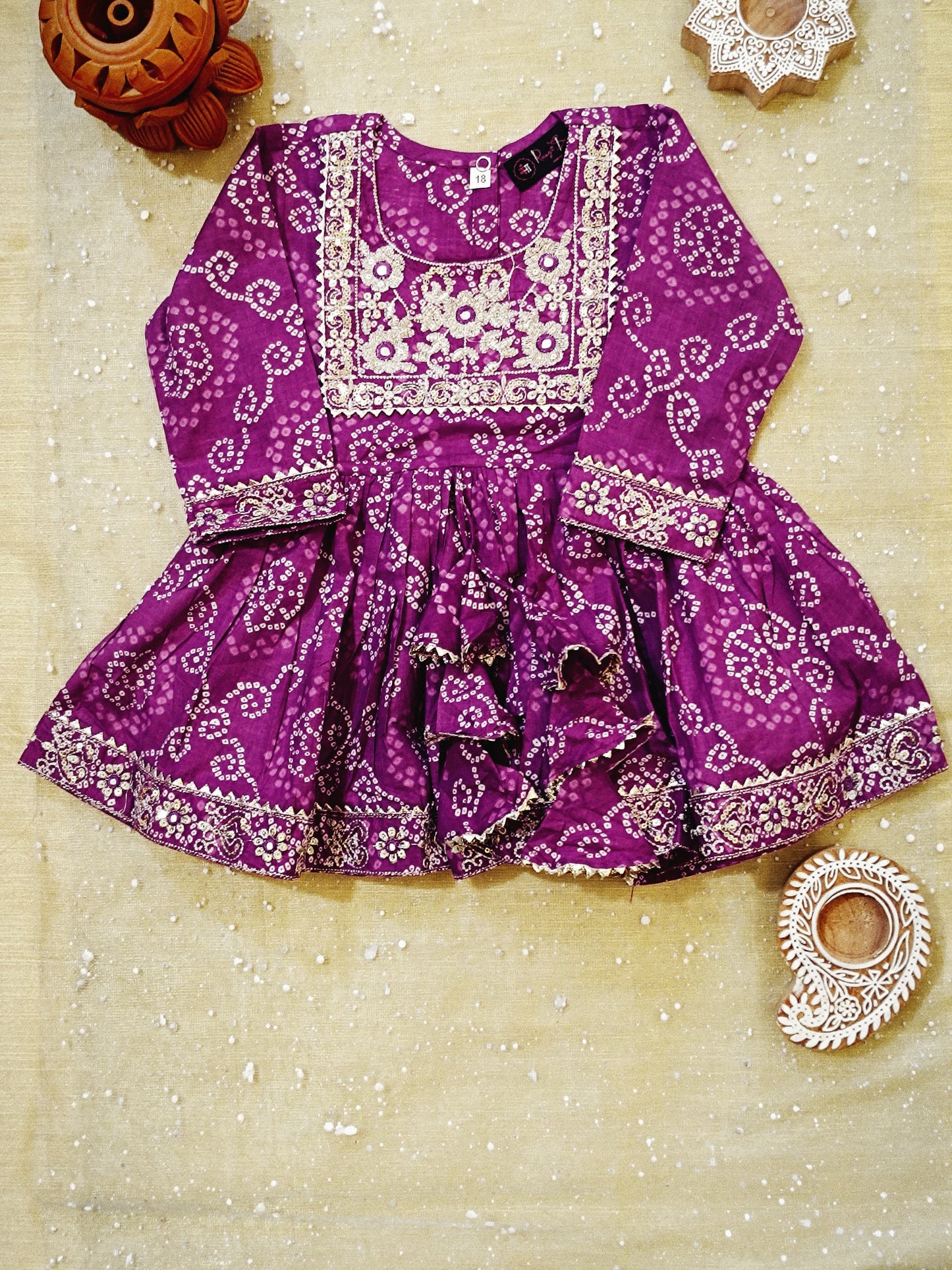 Jaipuri Print Purple Colour Anarkali Suit With Sharara