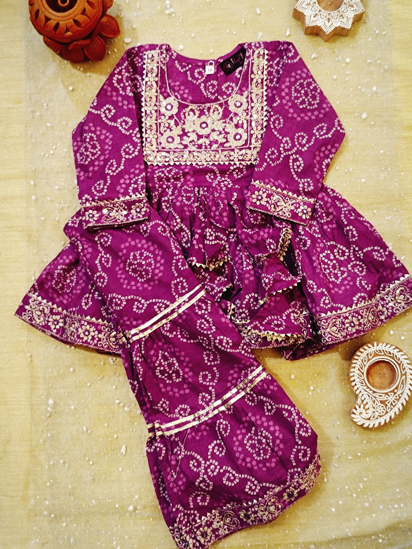 Jaipuri Print Purple Colour Anarkali Suit With Sharara