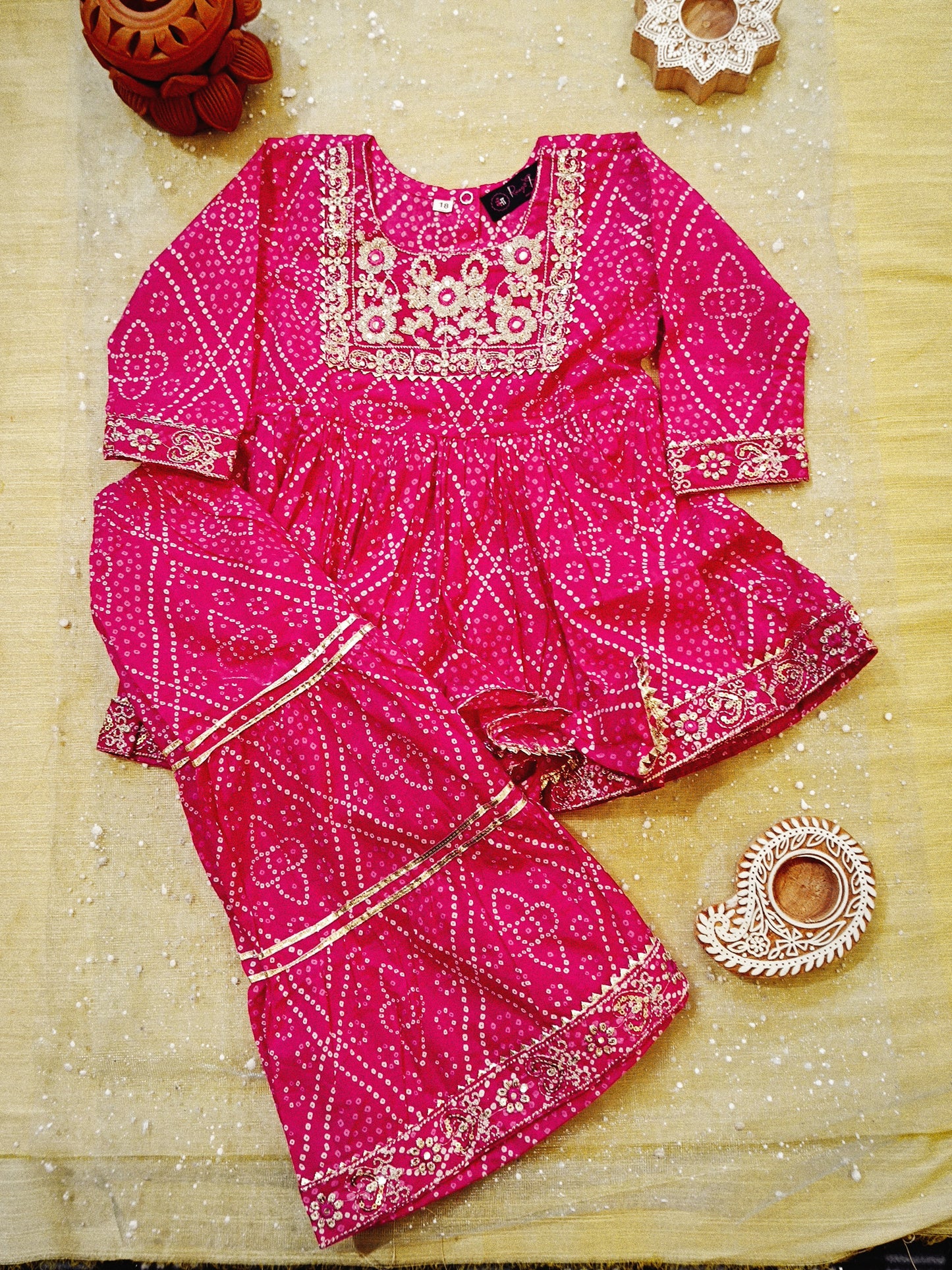 jaipuri Print Rani Pink Colour Anarkali Suit With Sharara
