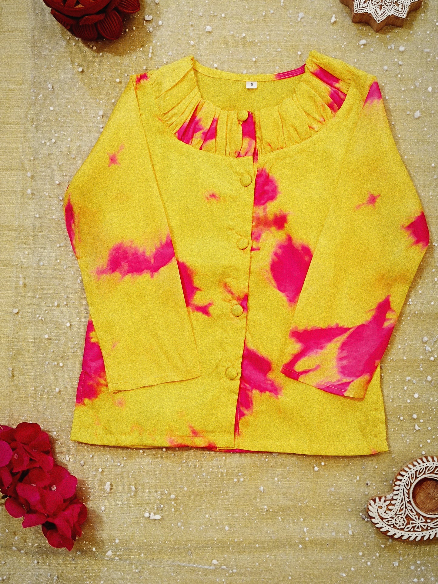 Marble Tie & Dye Print Yellow Pink Colour Girls Co-Ords