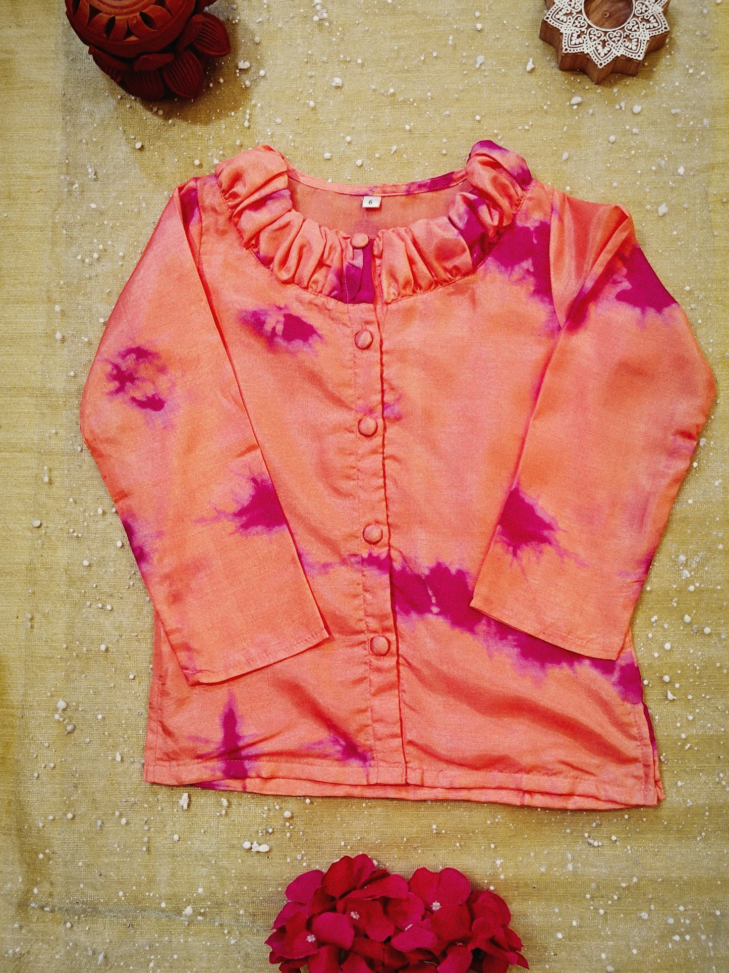 Marble Tie & Dye Print Peach Pink Colour Girls Co-Ords