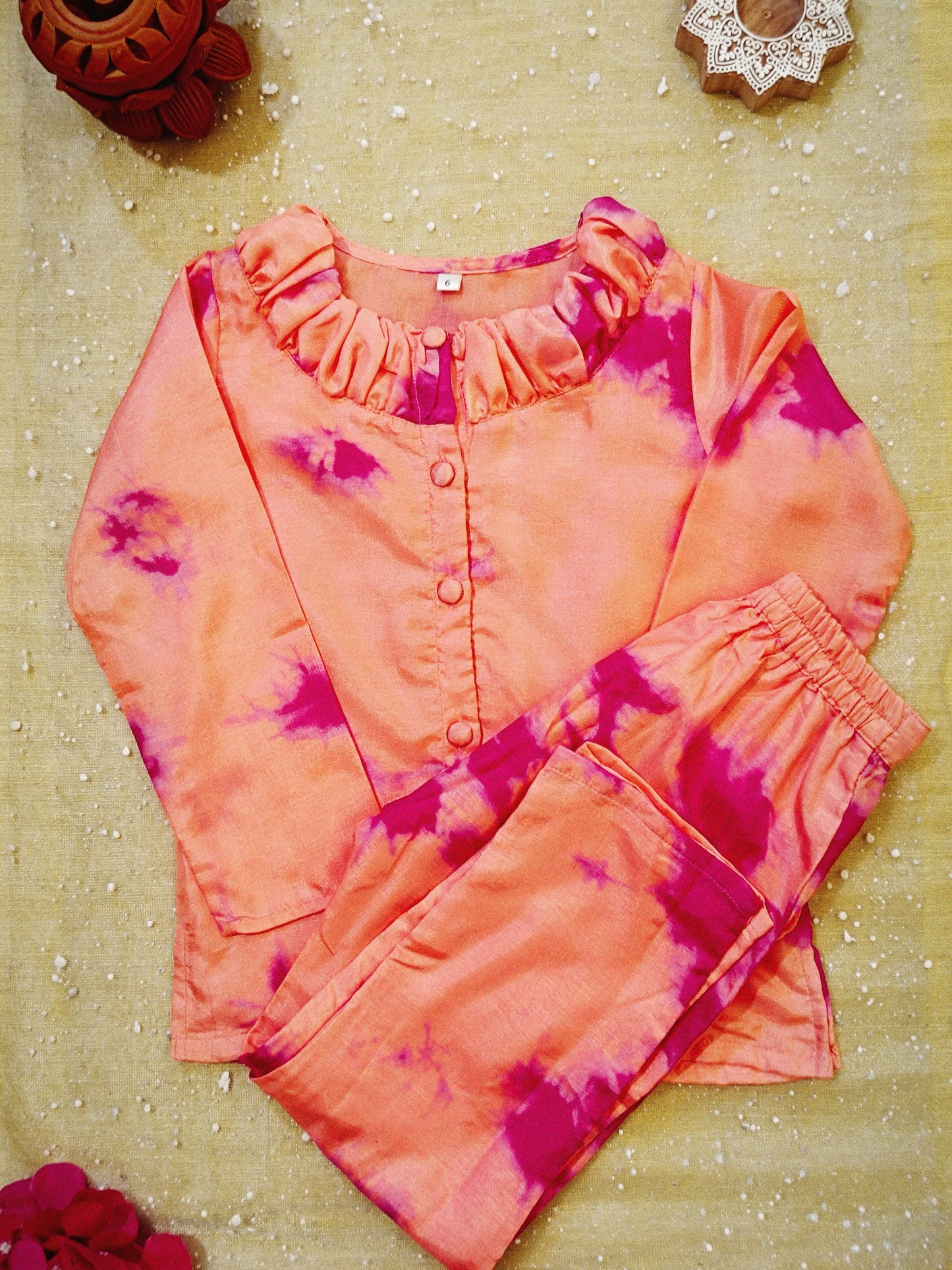 Marble Tie & Dye Print Peach Pink Colour Girls Co-Ords
