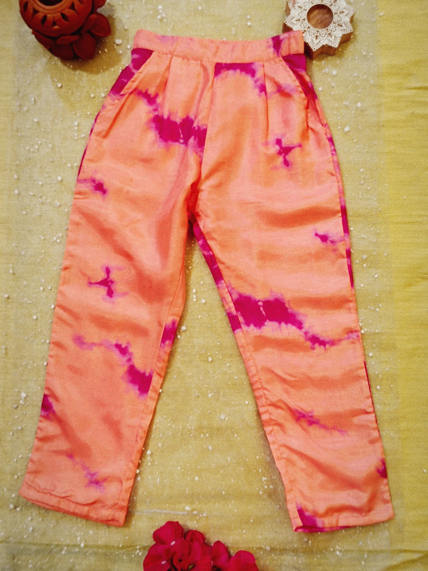 Marble Tie & Dye Print Peach Pink Colour Girls Co-Ords