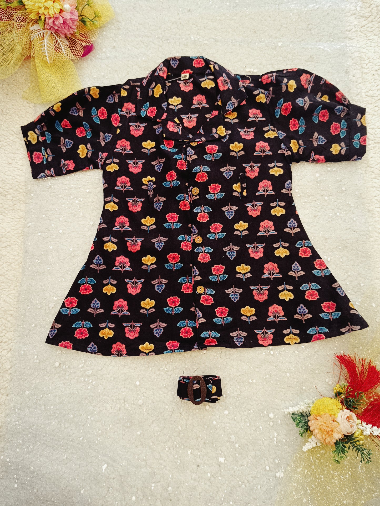 Flower Printed Black color Summer Frock For girls