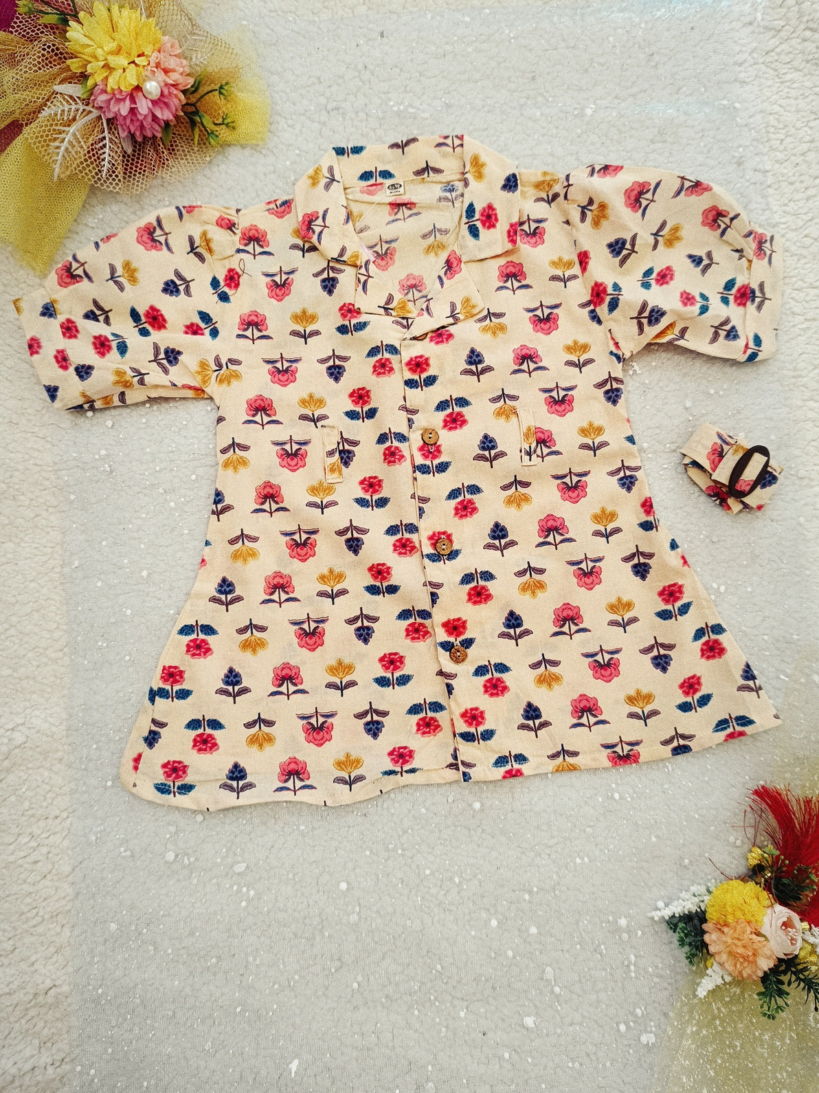 Flower Printed Pink and Blue colour Summer Frock For girls