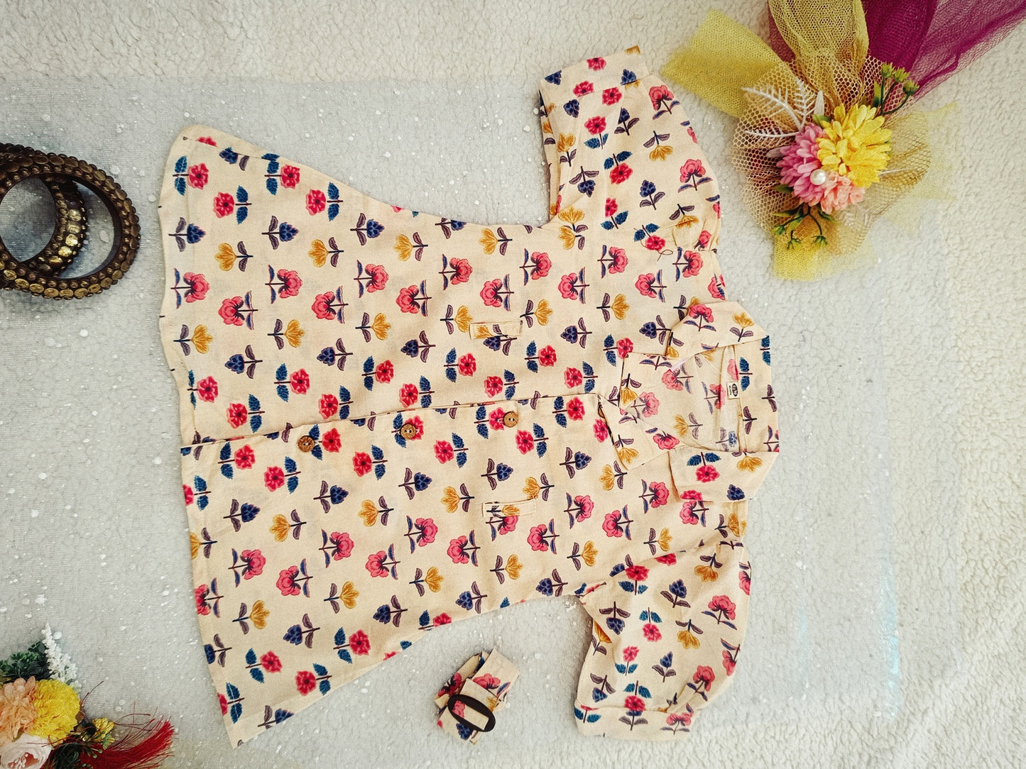 Flower Printed Pink and Blue colour Summer Frock For girls