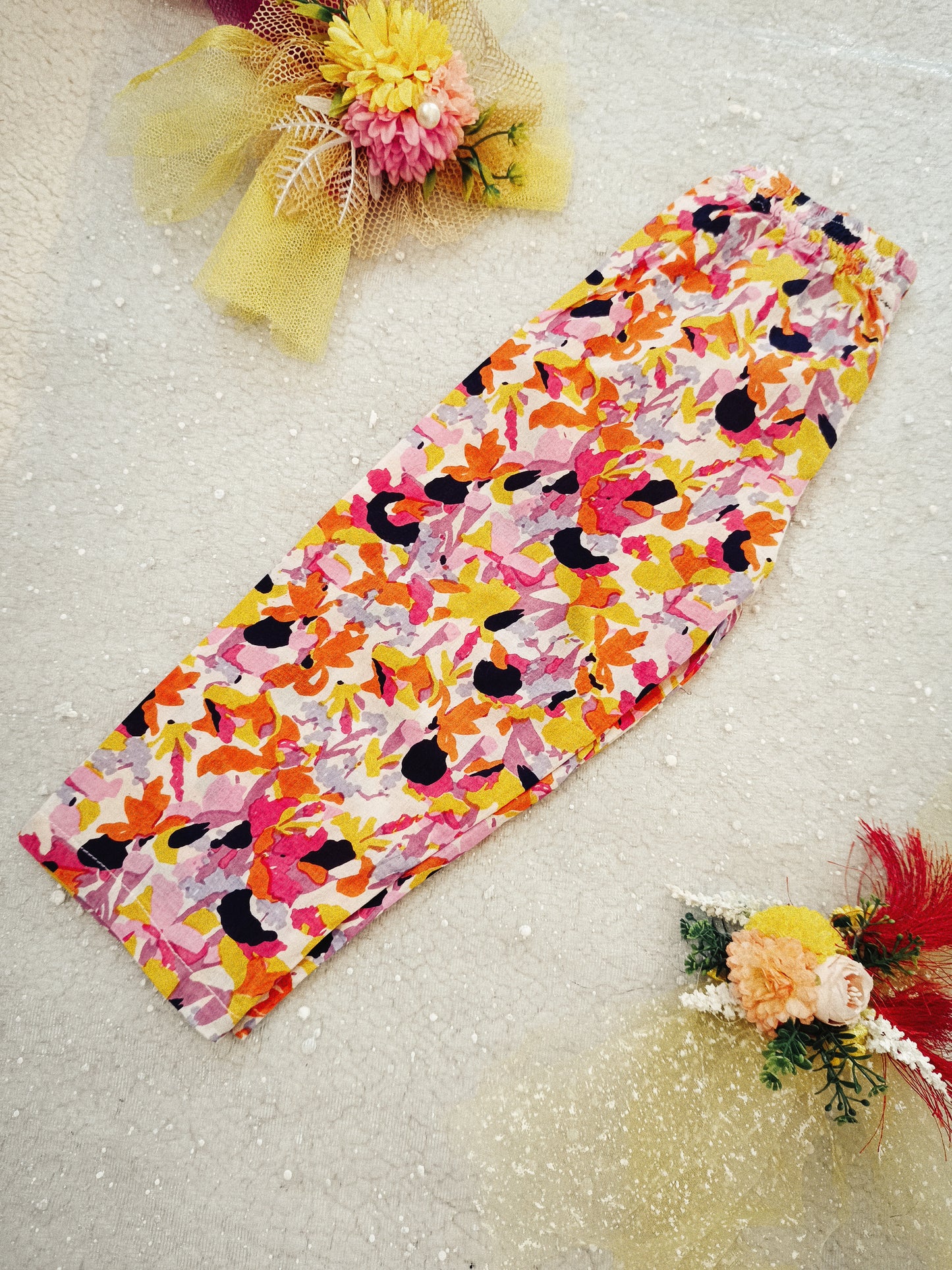 Orange Colour Flower Print Girls Co-Ord Set