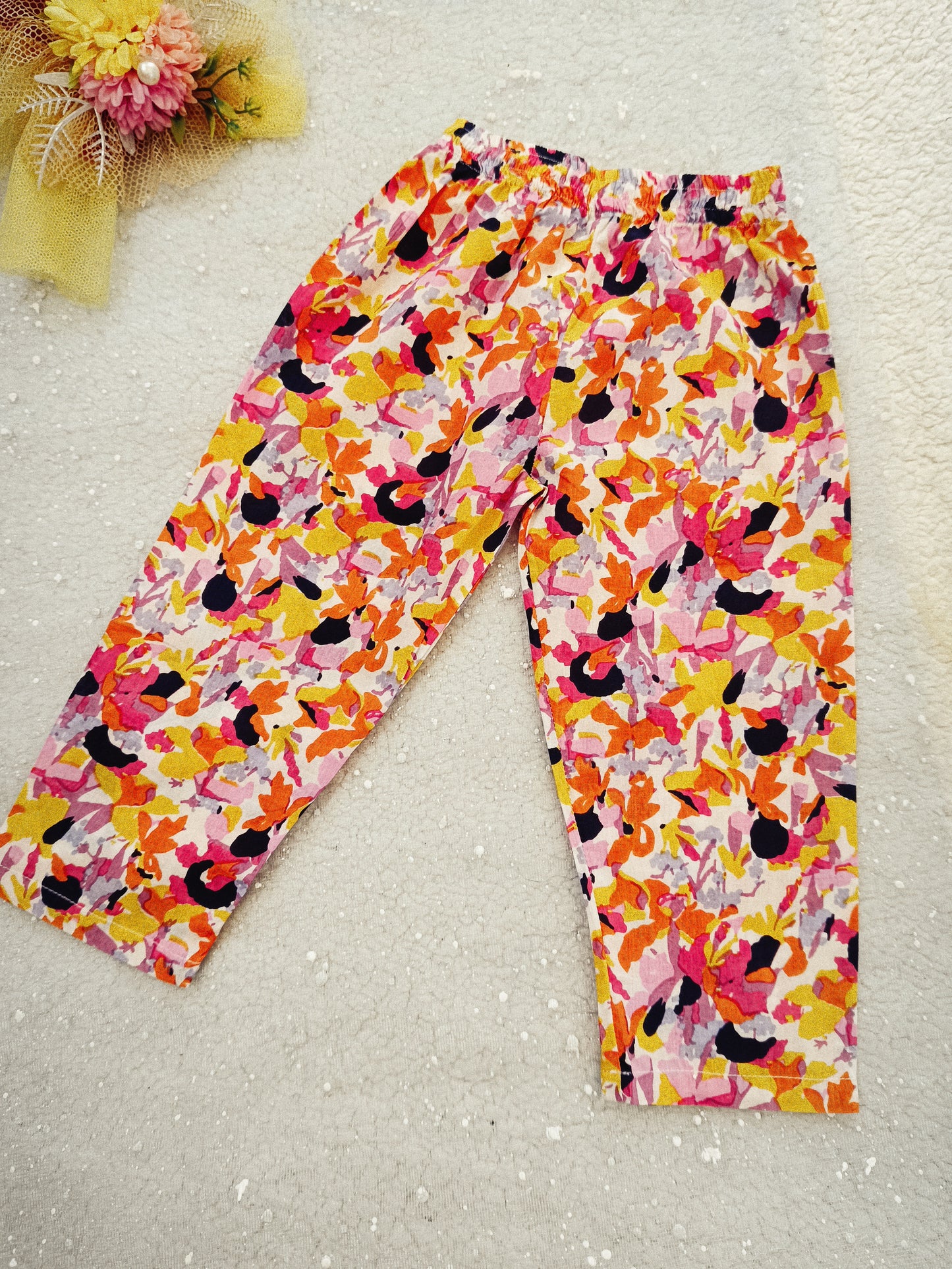 Orange Colour Flower Print Girls Co-Ord Set