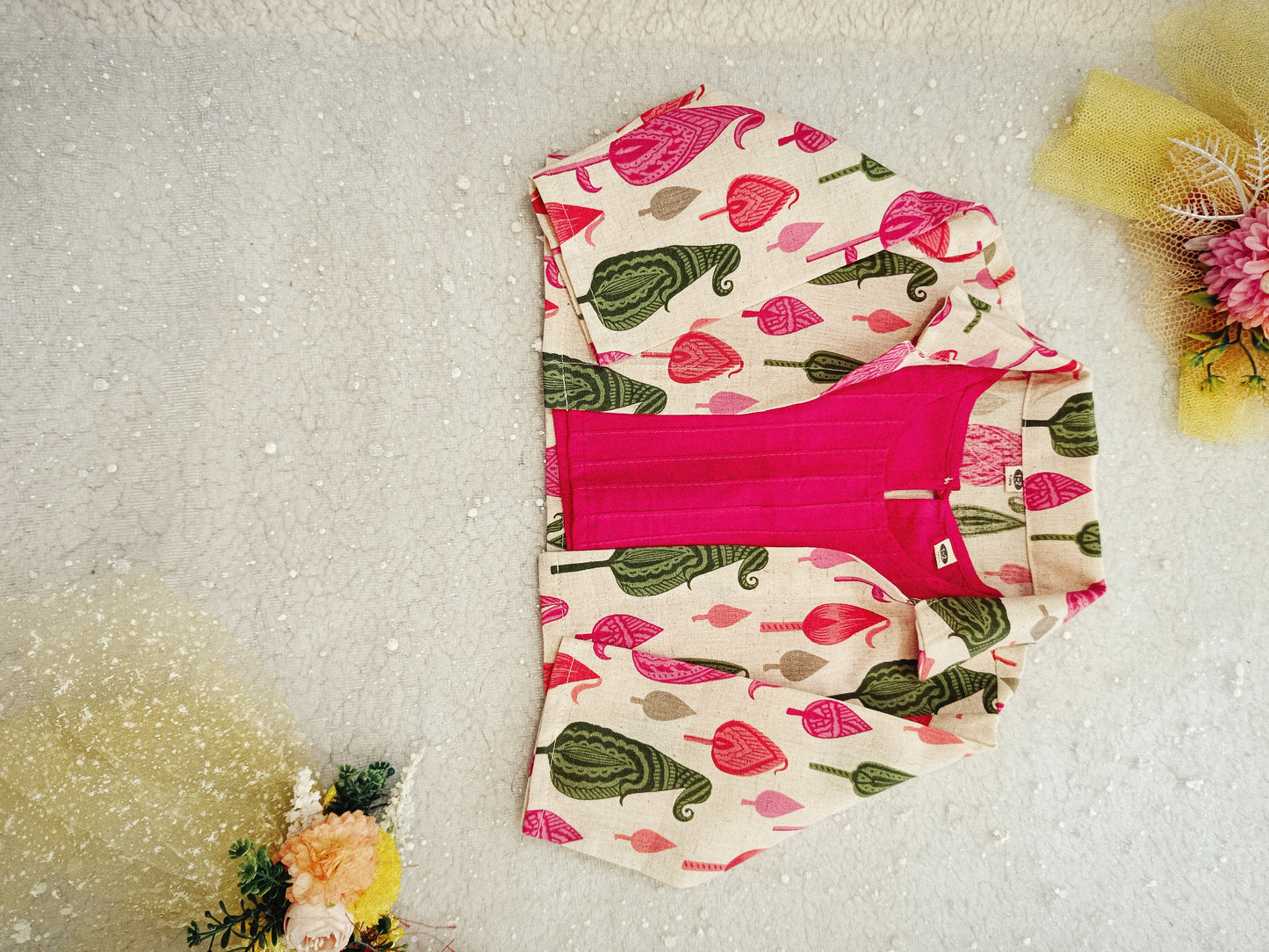 Pink Block Printed 3 Piece Girls Co-Ords