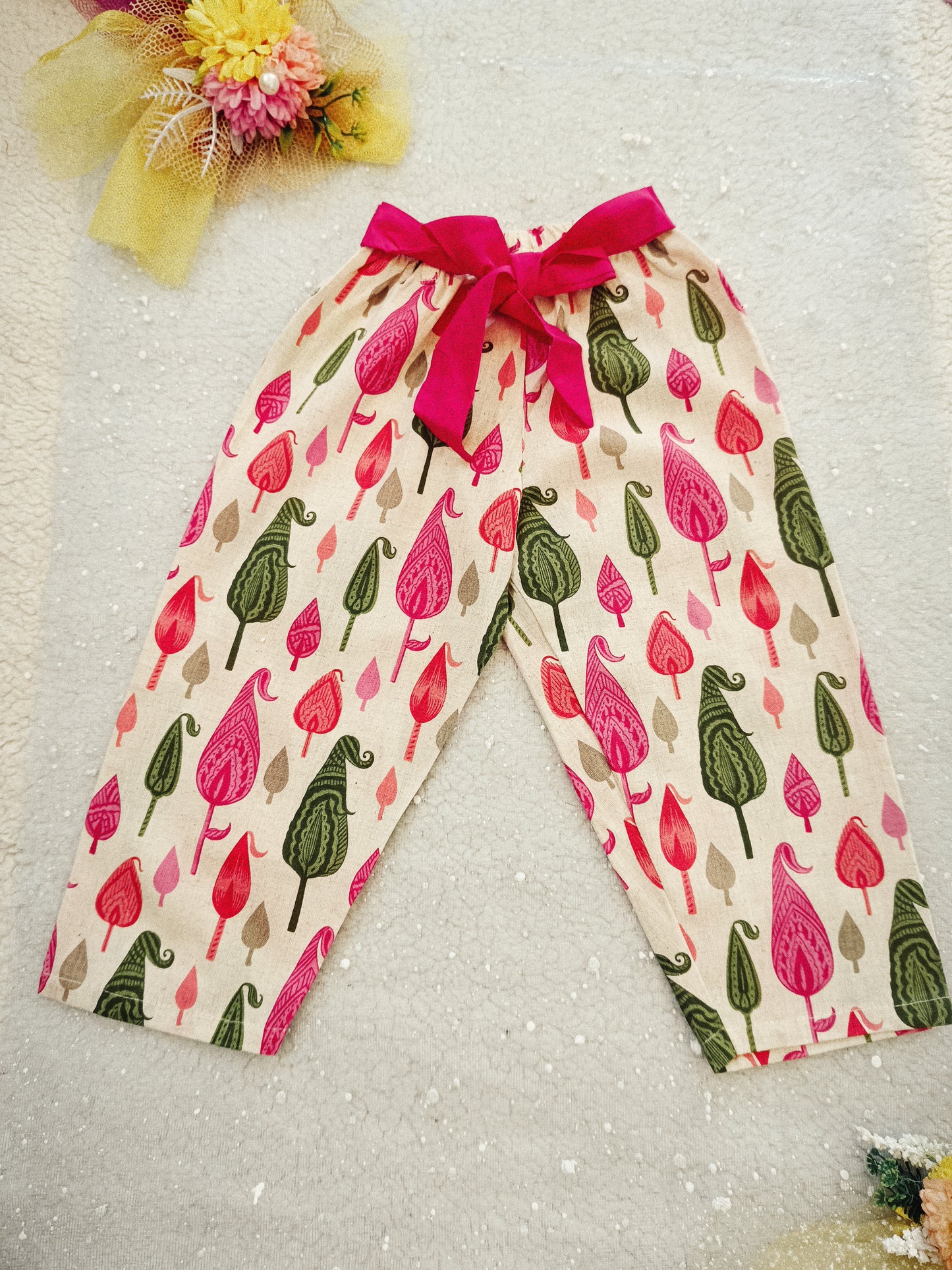 Pink Block Printed 3 Piece Girls Co-Ords
