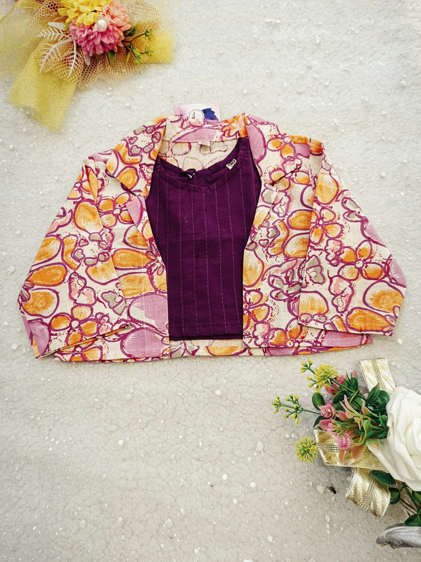 Purple Floral Printed 3 Piece Girls Co-Ords