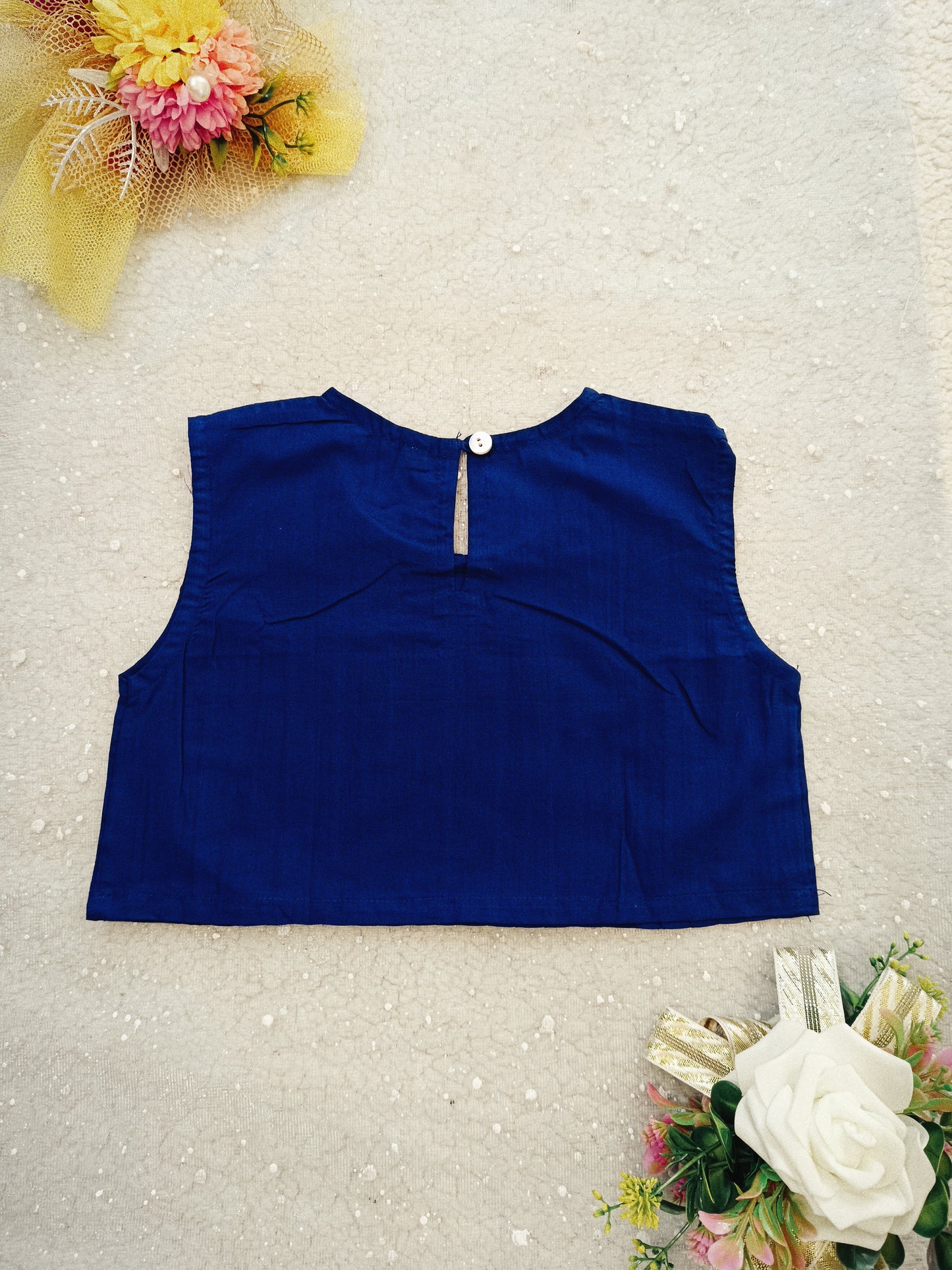 Blue Block Printed 3 Piece Girls Co-Ords