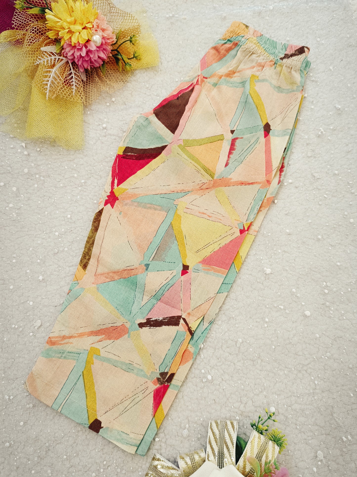 Peach Colour geometric Print Girls Co-Ord Set