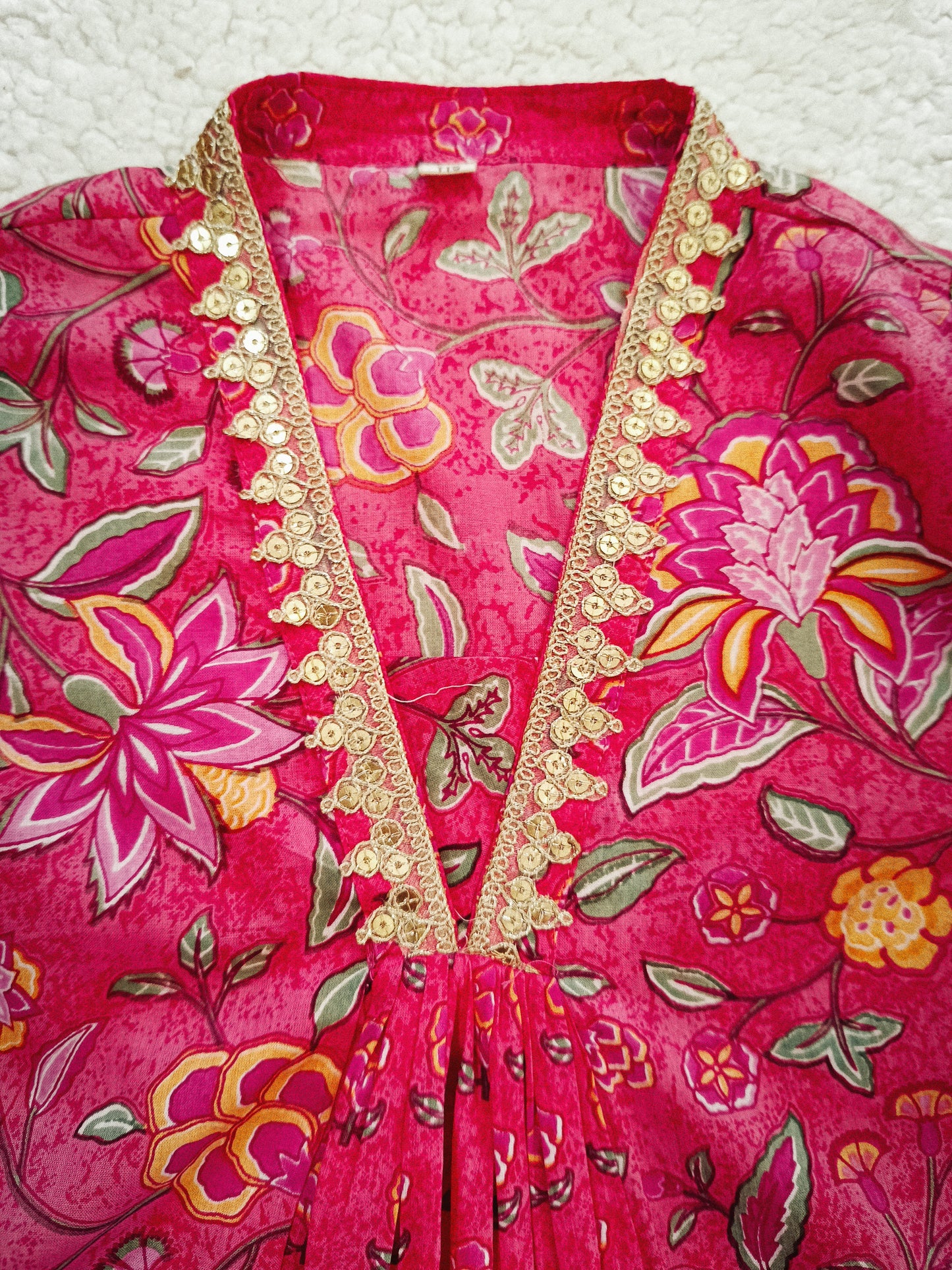 Floral Print Rani Pink Colour Afghani Style Suit Set