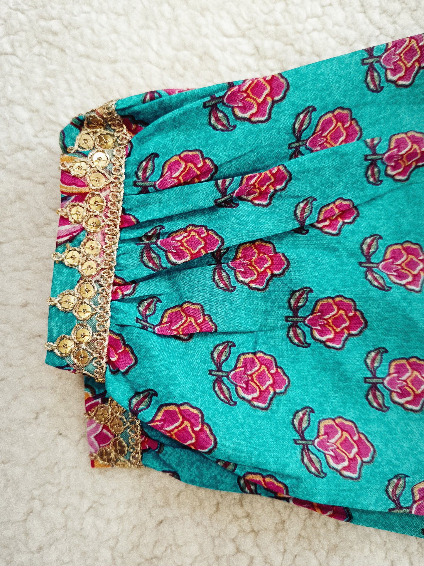 Sea Green Flower Printed Afghani Style Suit Set