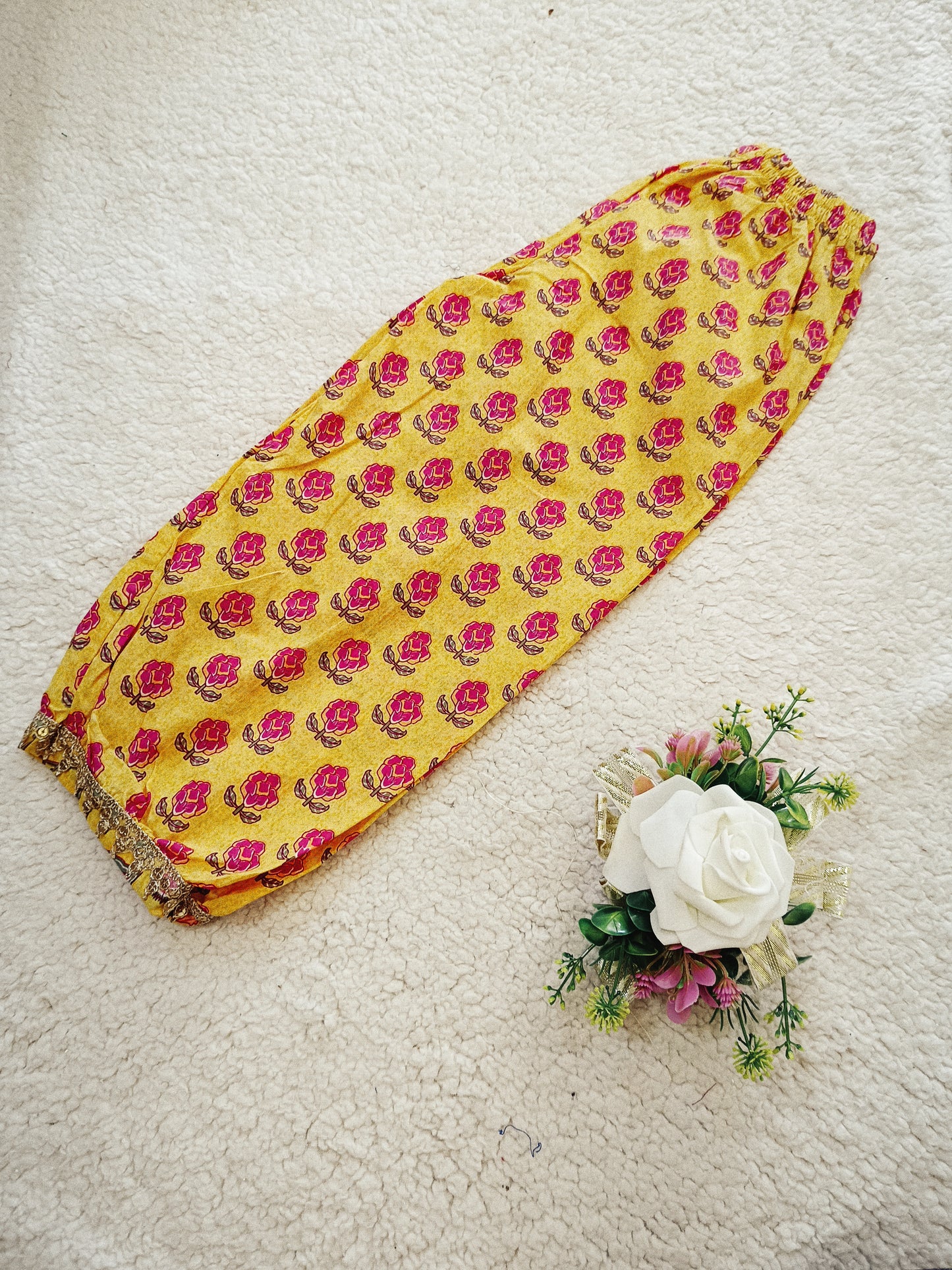 Mustard Flower Printed Afghani Style Suit Set