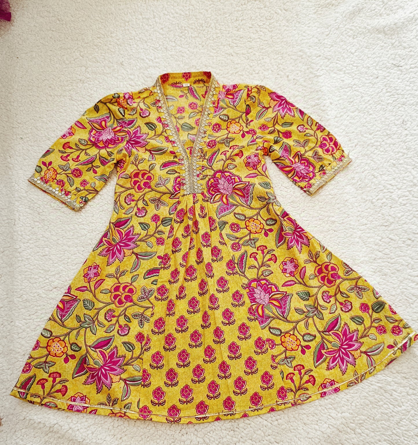 Mustard Flower Printed Afghani Style Suit Set