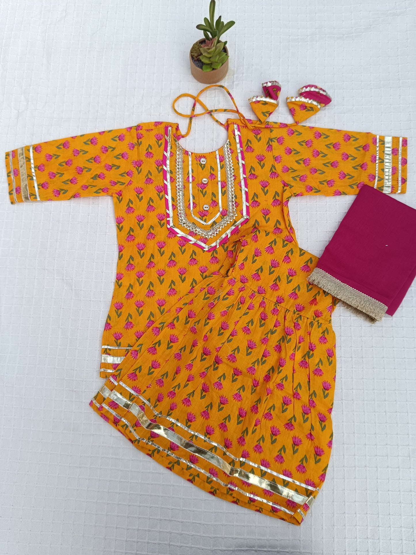 Screen Printed Yellow Kurta With Sharara Set