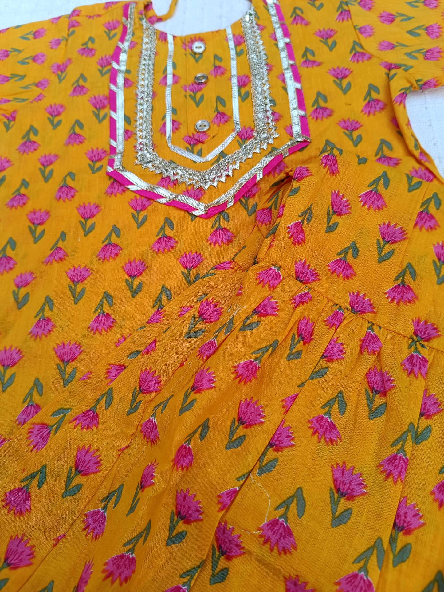 Screen Printed Yellow Kurta With Sharara Set