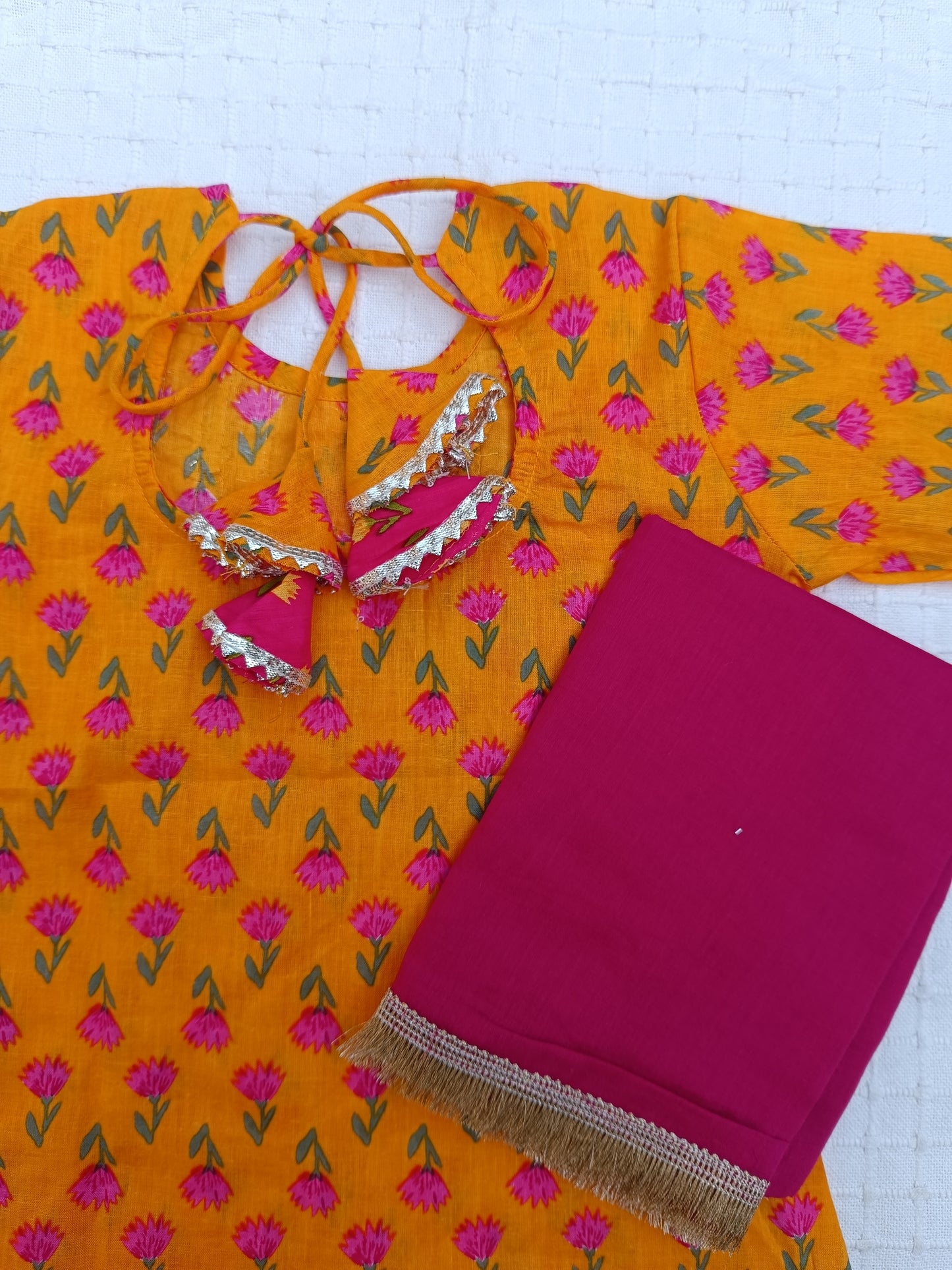 Screen Printed Yellow Kurta With Sharara Set