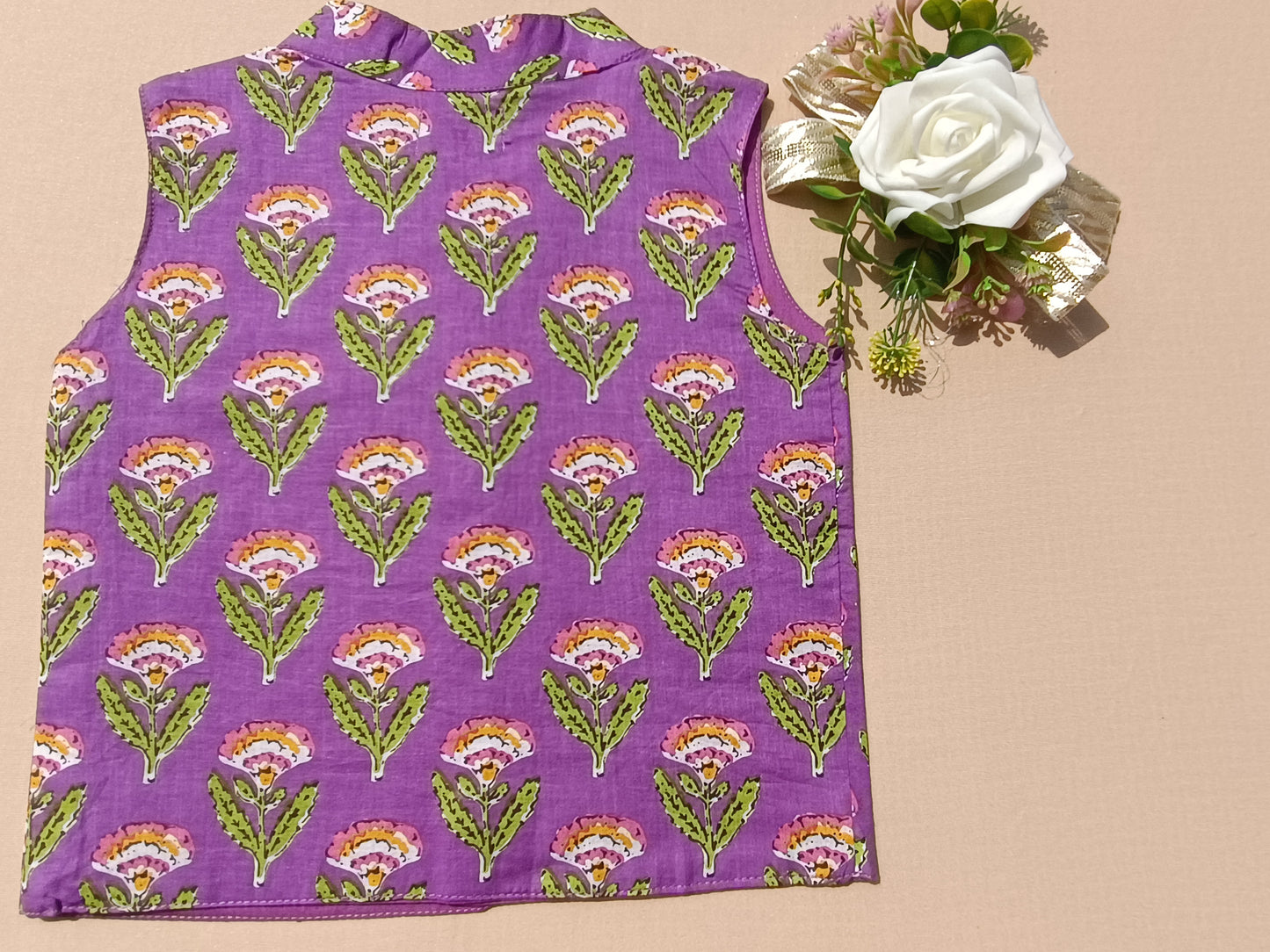 Lavender Floral Print Jacket with Kurta -Pyjama