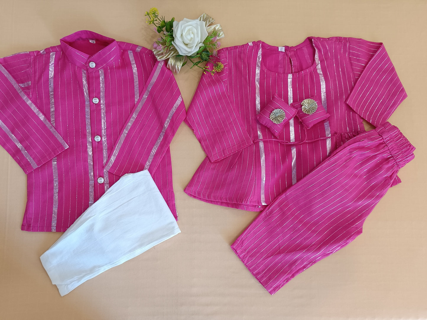 Pink Lurex Kurta -Pyjama set