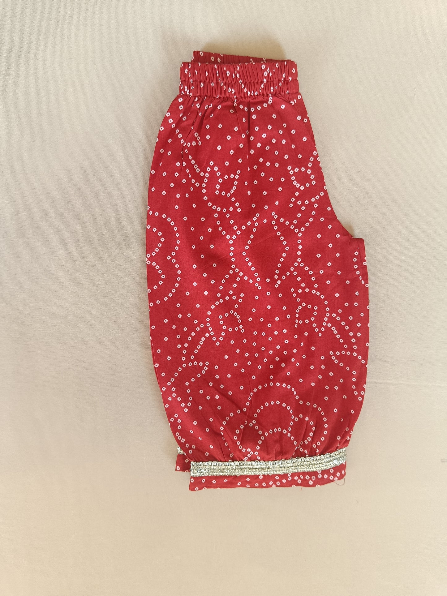 Red Bandhej Anarkali Kurta with Afghani Salwar