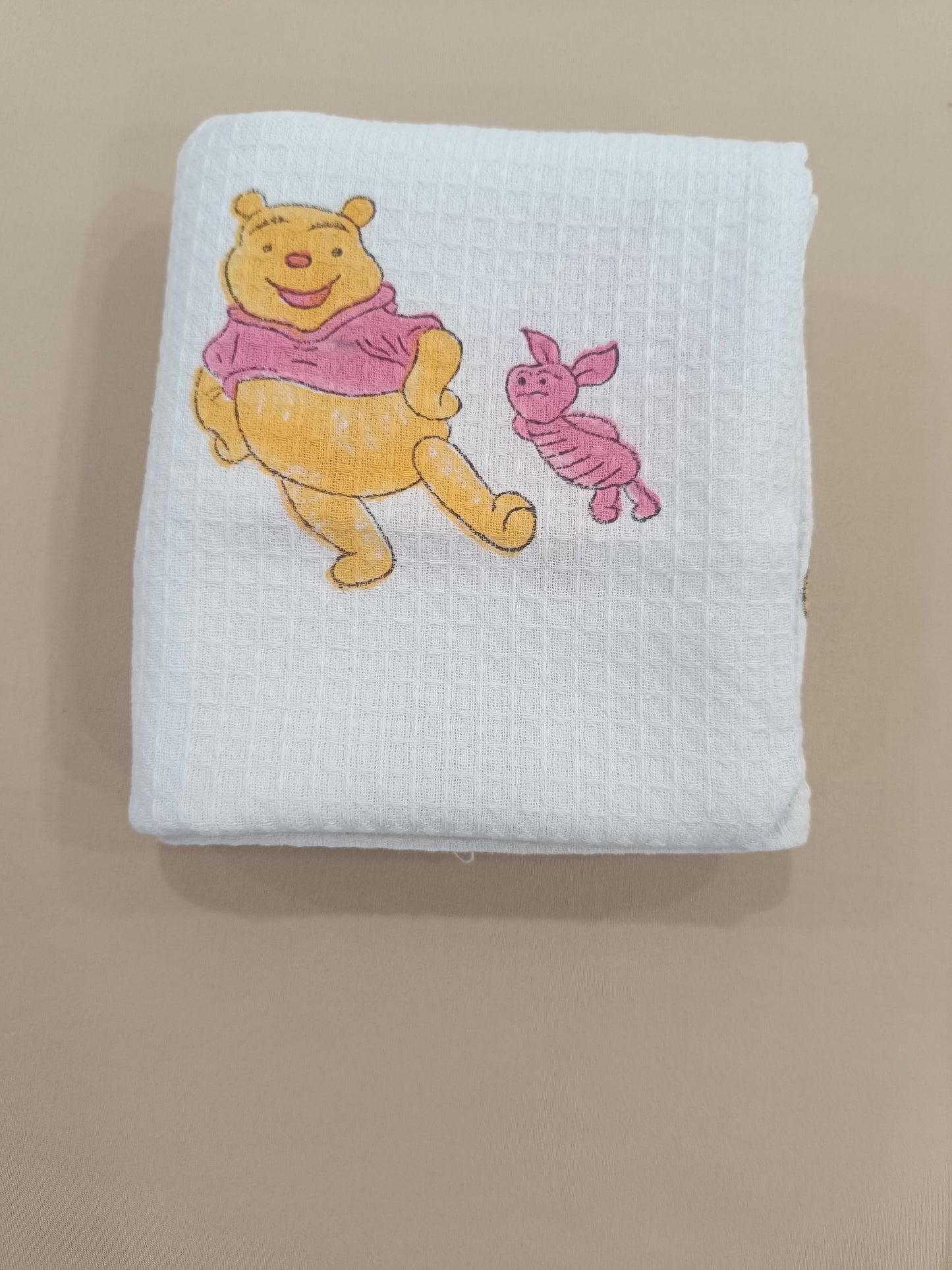 Winnie Pooh Print White Cotton Bath Towel