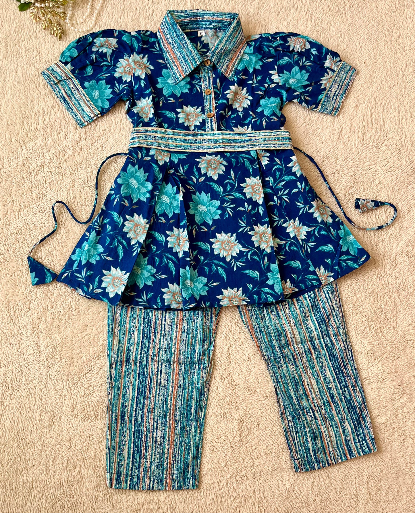 Flower Print Blue Colour Girls Co-Ords