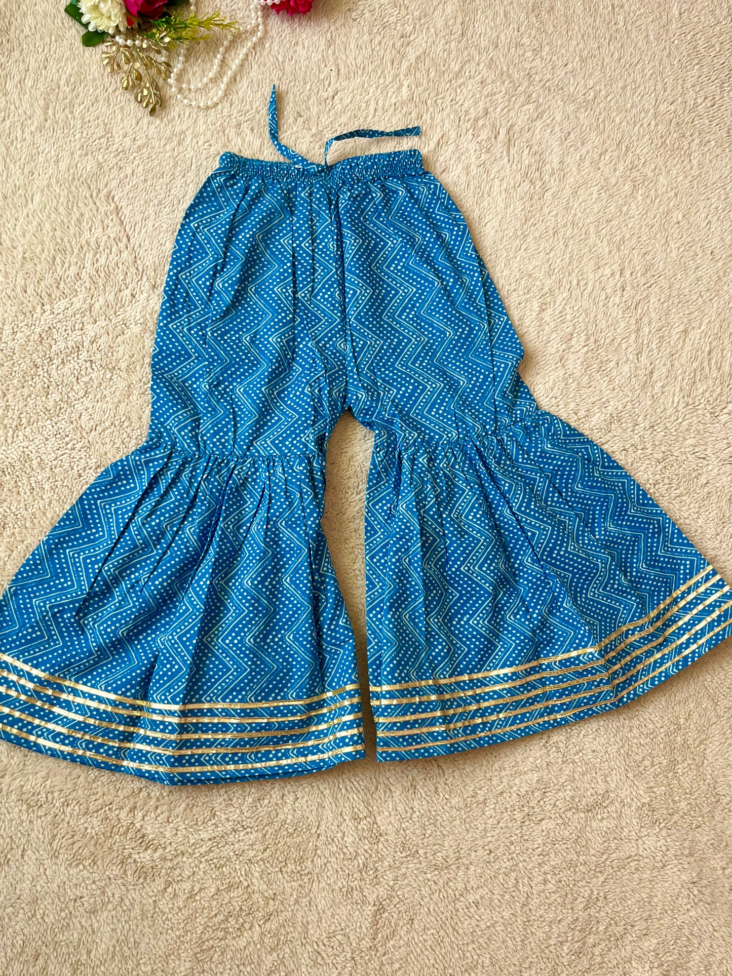Block Printed Blue Colour Anarkali Suit with Sharara