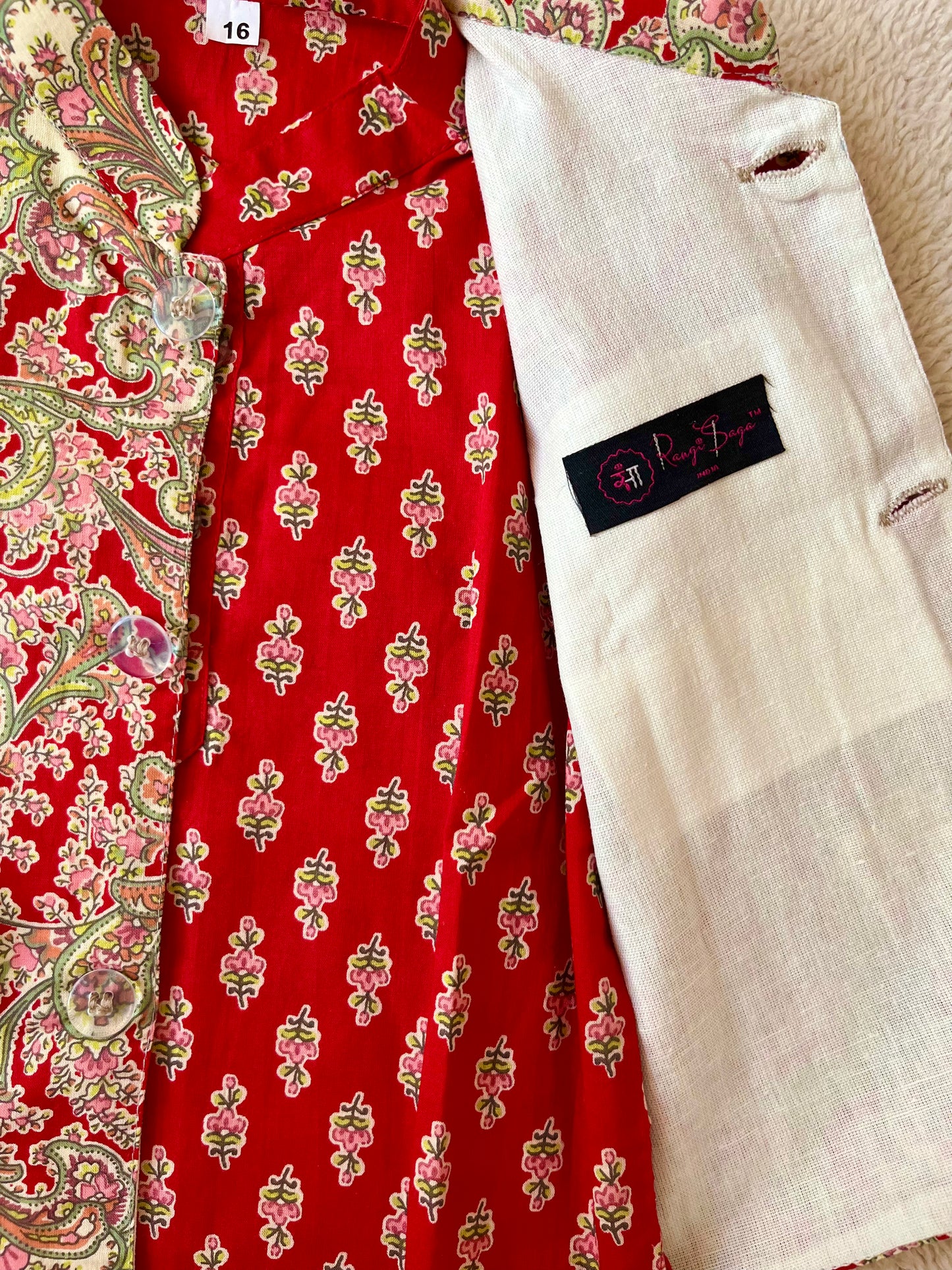Red Jaal -Buta Jacket with Kurta -Pyjama