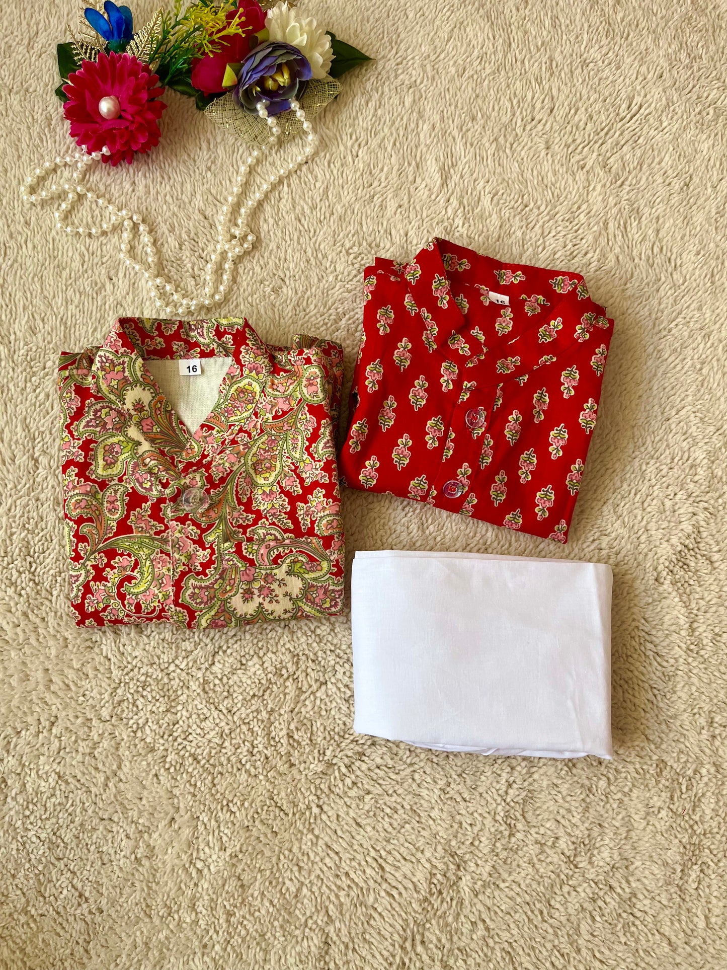 Red Jaal -Buta Jacket with Kurta -Pyjama