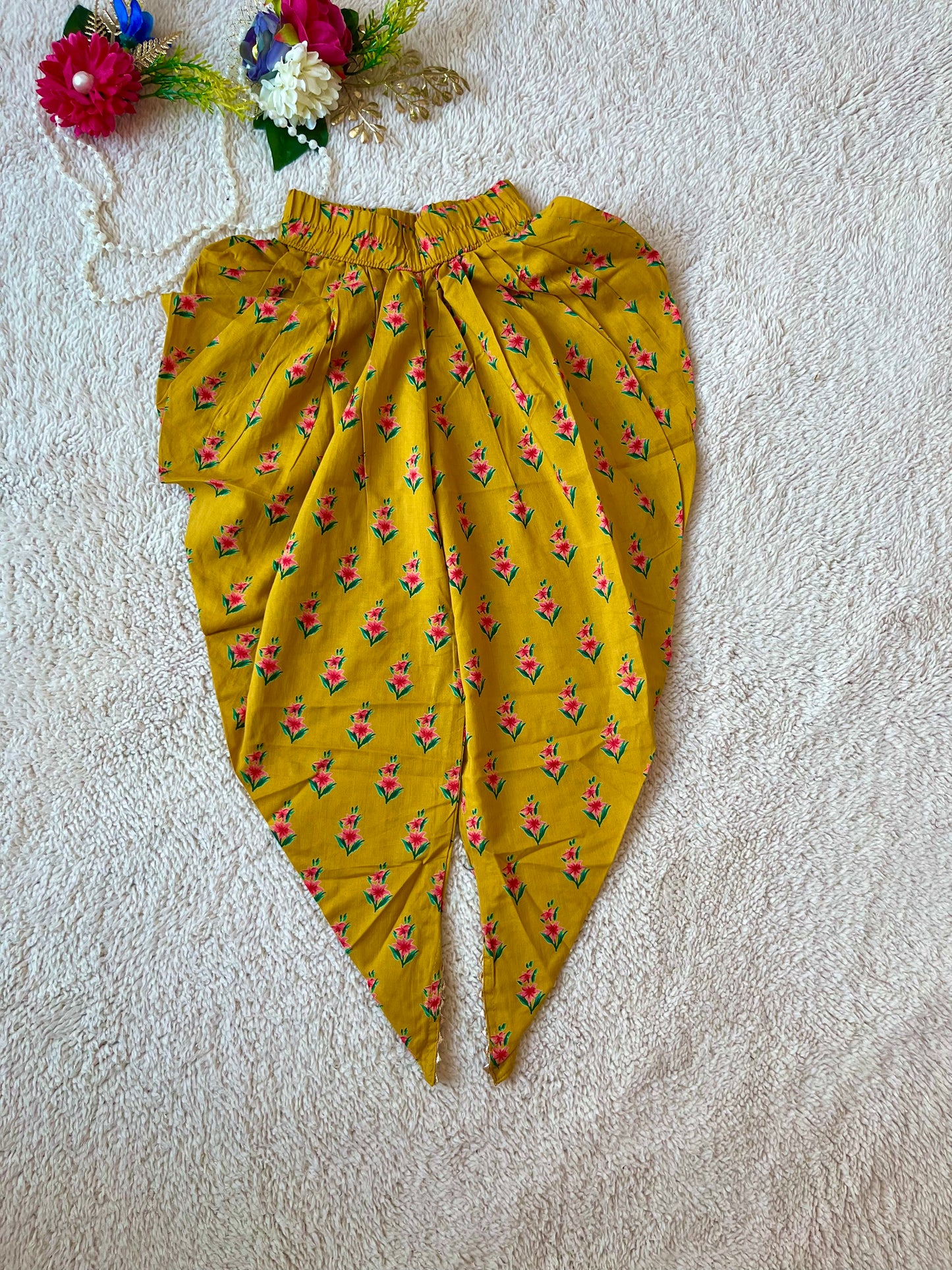 Mustard Floral Printed Top and Dhoti Style Tulip Pant