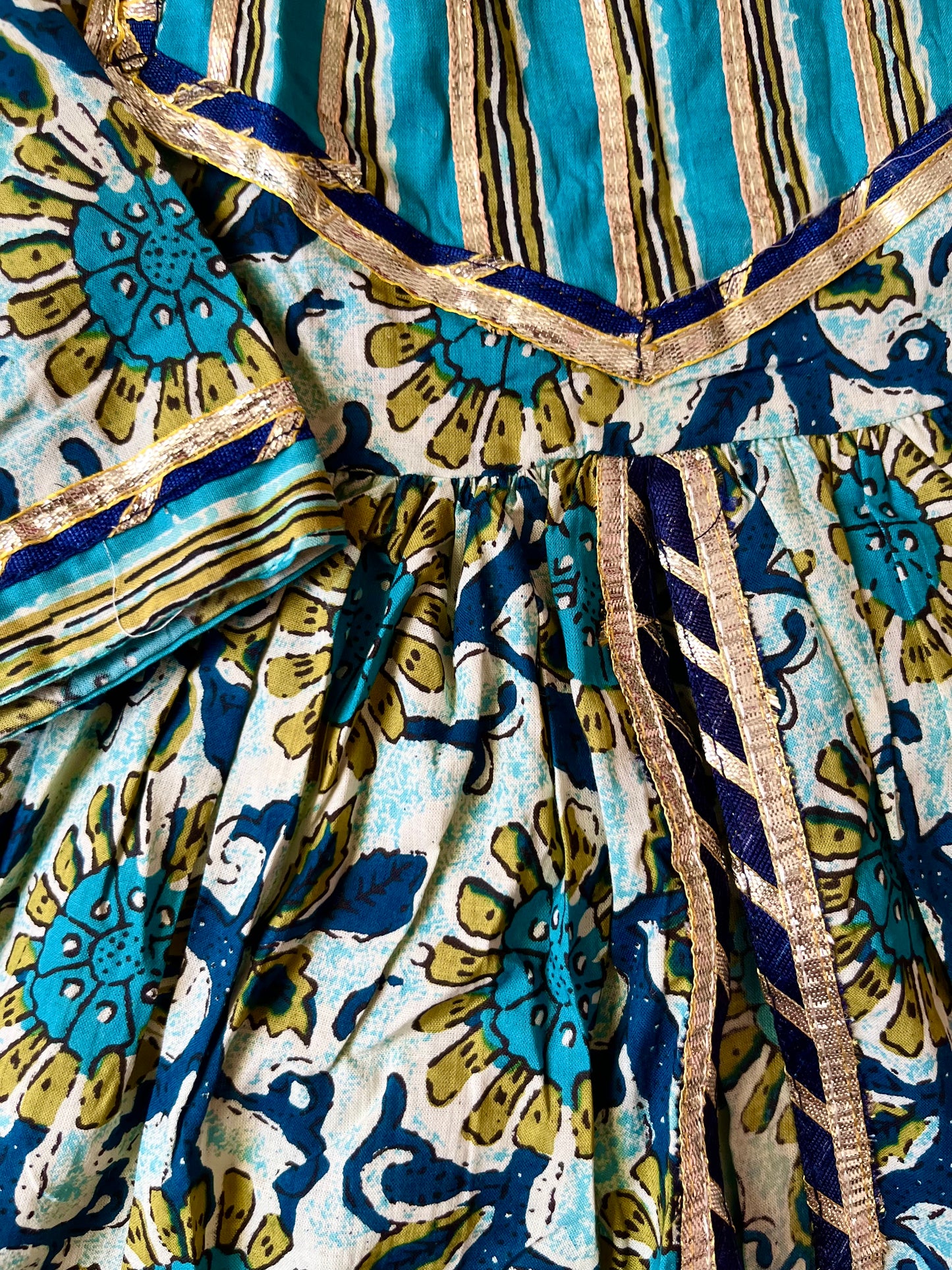 Abstract Print Aqua Green Coloured Front Cut Anarkali Suit with Sharara