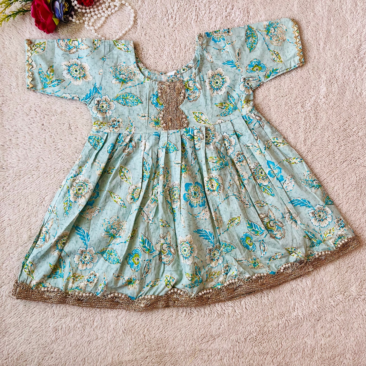 Tea Green Colour floral Print Ankarkali Suit with Sharara