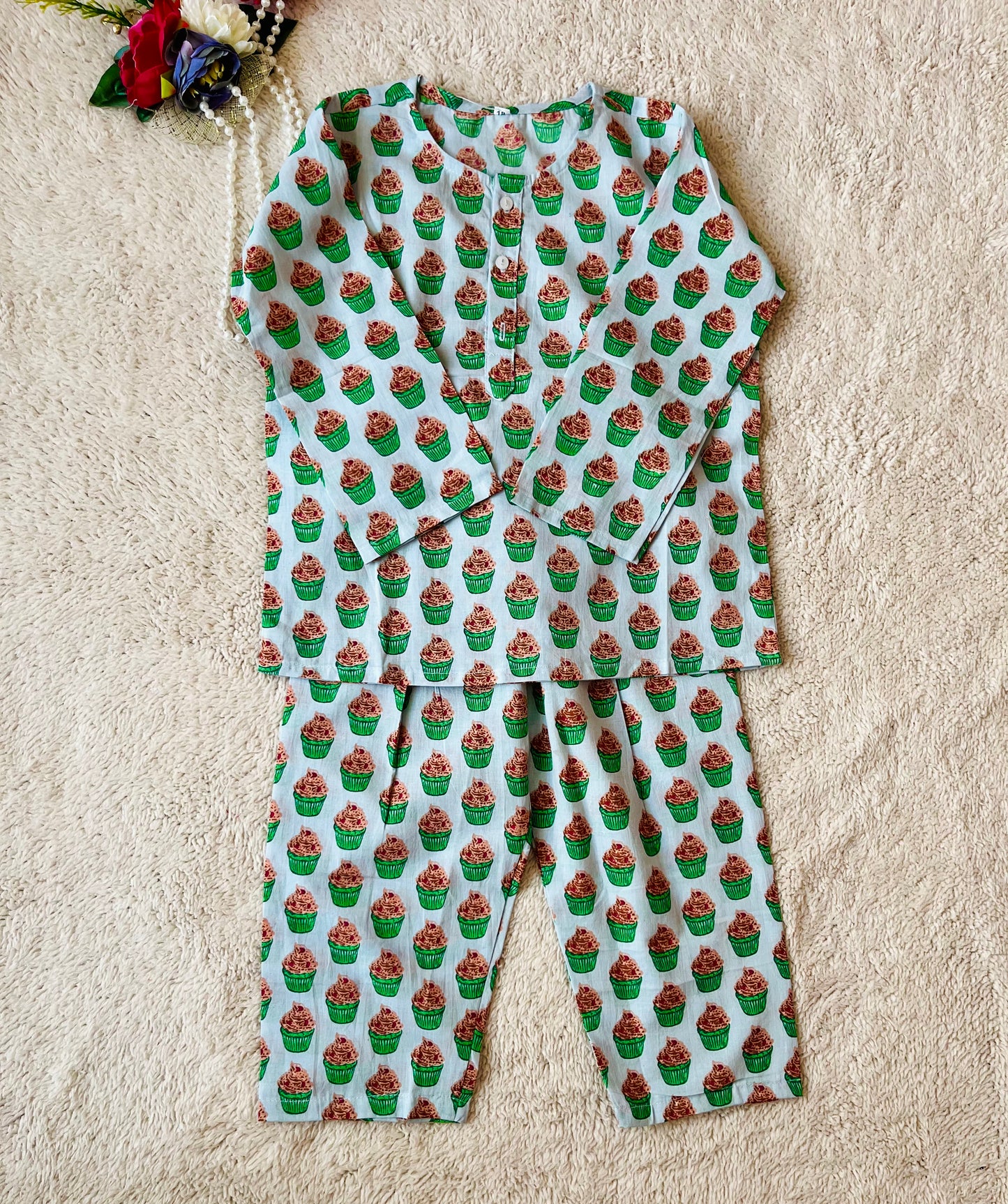 Cupcake Printed Green Color Night Suit