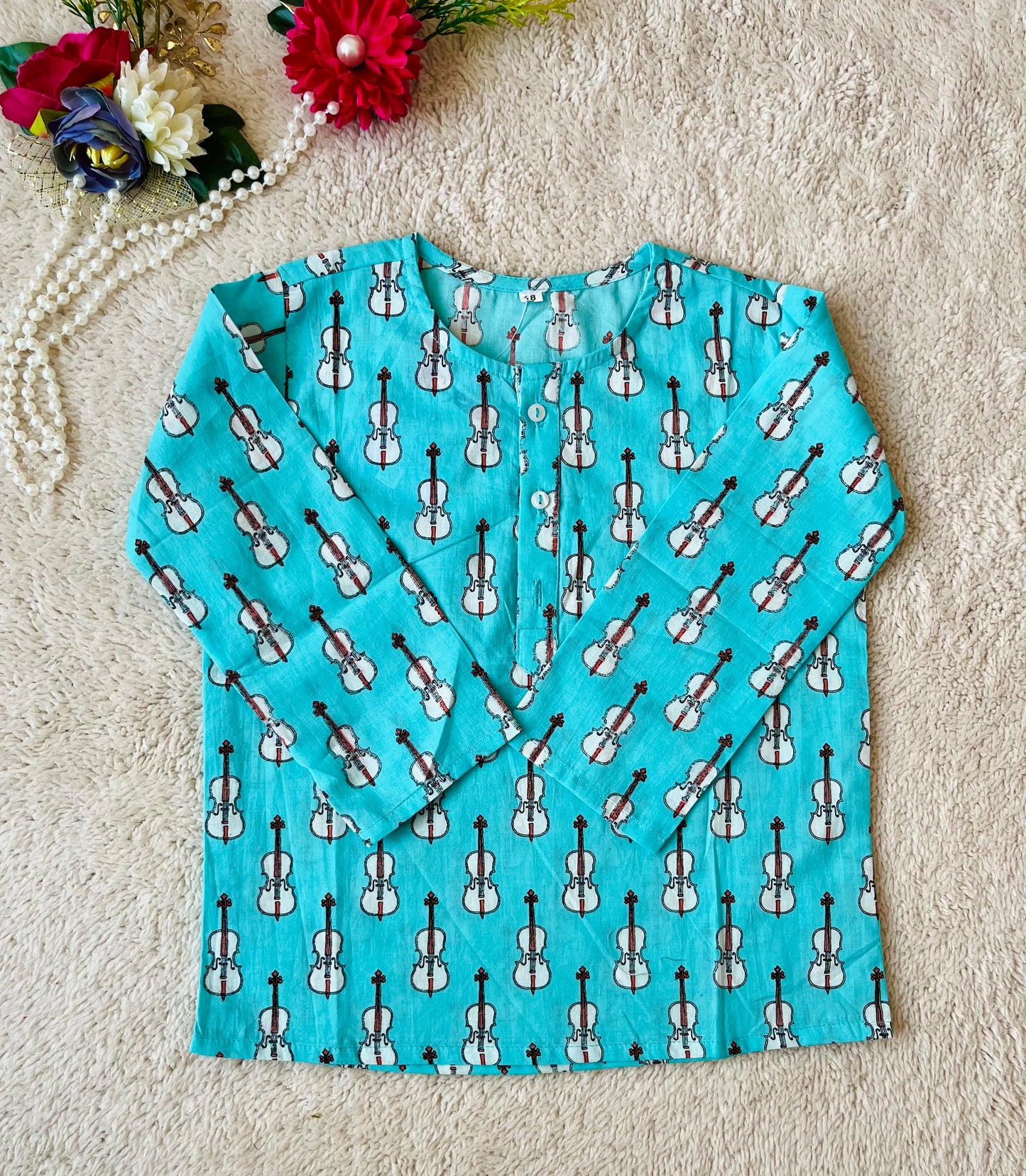 Guitar Print Aqua Color Night Suit