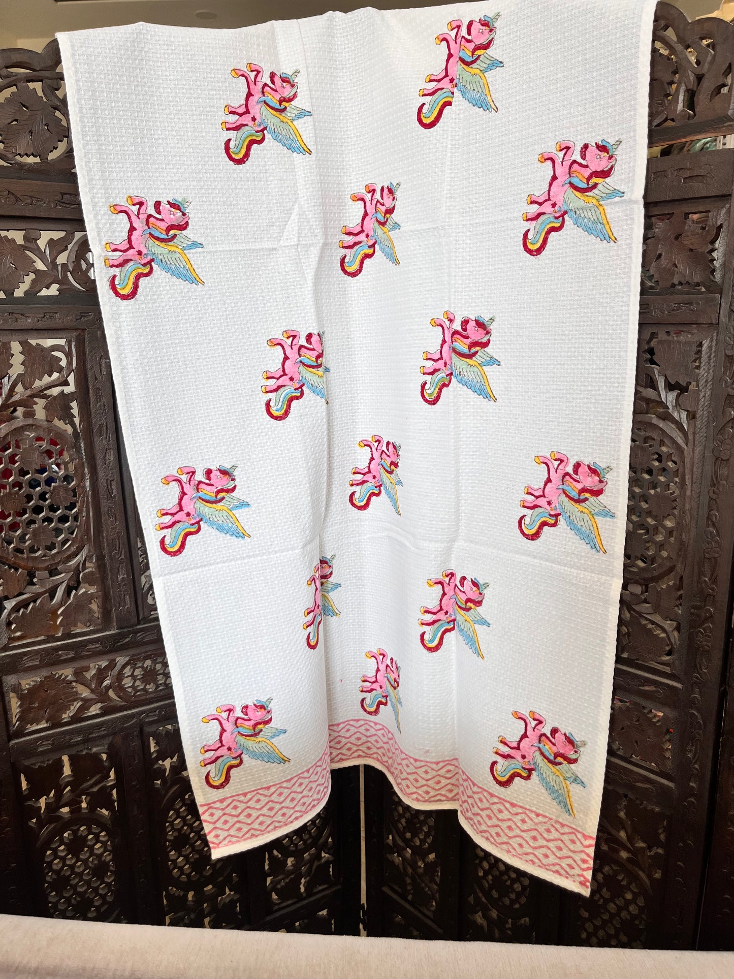 Colorful Flying Unicorn Printed White Cotton Bath Towel