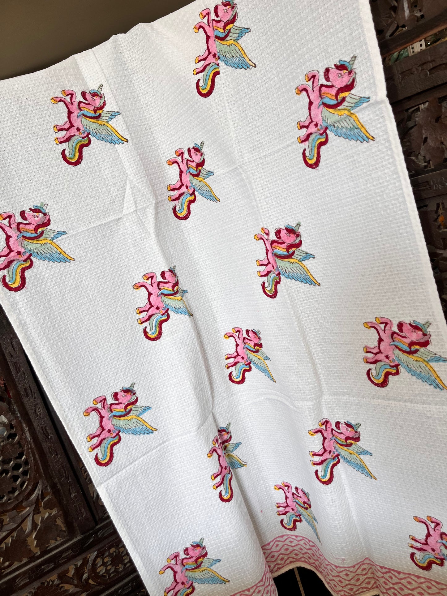 Colorful Flying Unicorn Printed White Cotton Bath Towel