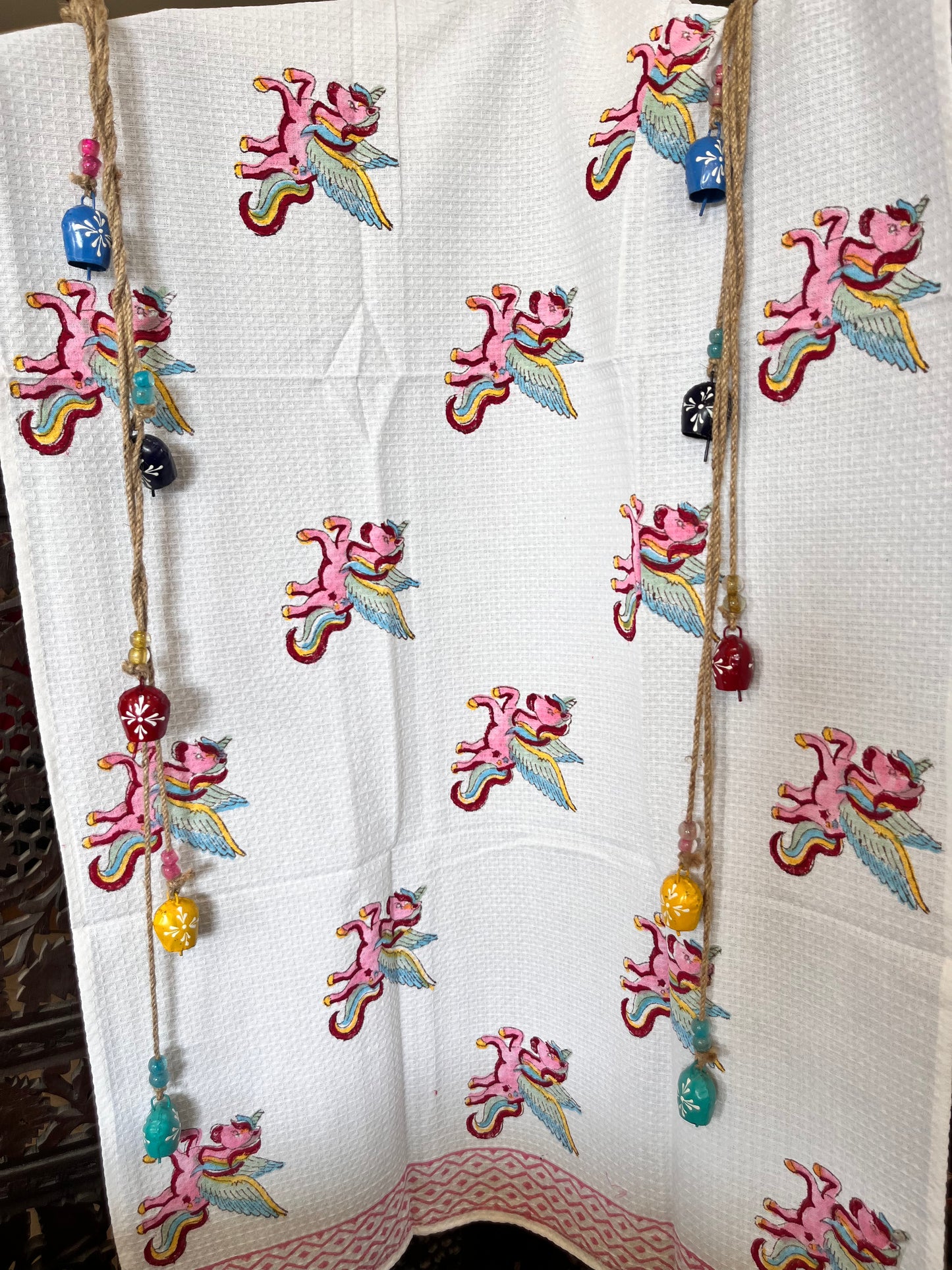 Colorful Flying Unicorn Printed White Cotton Bath Towel