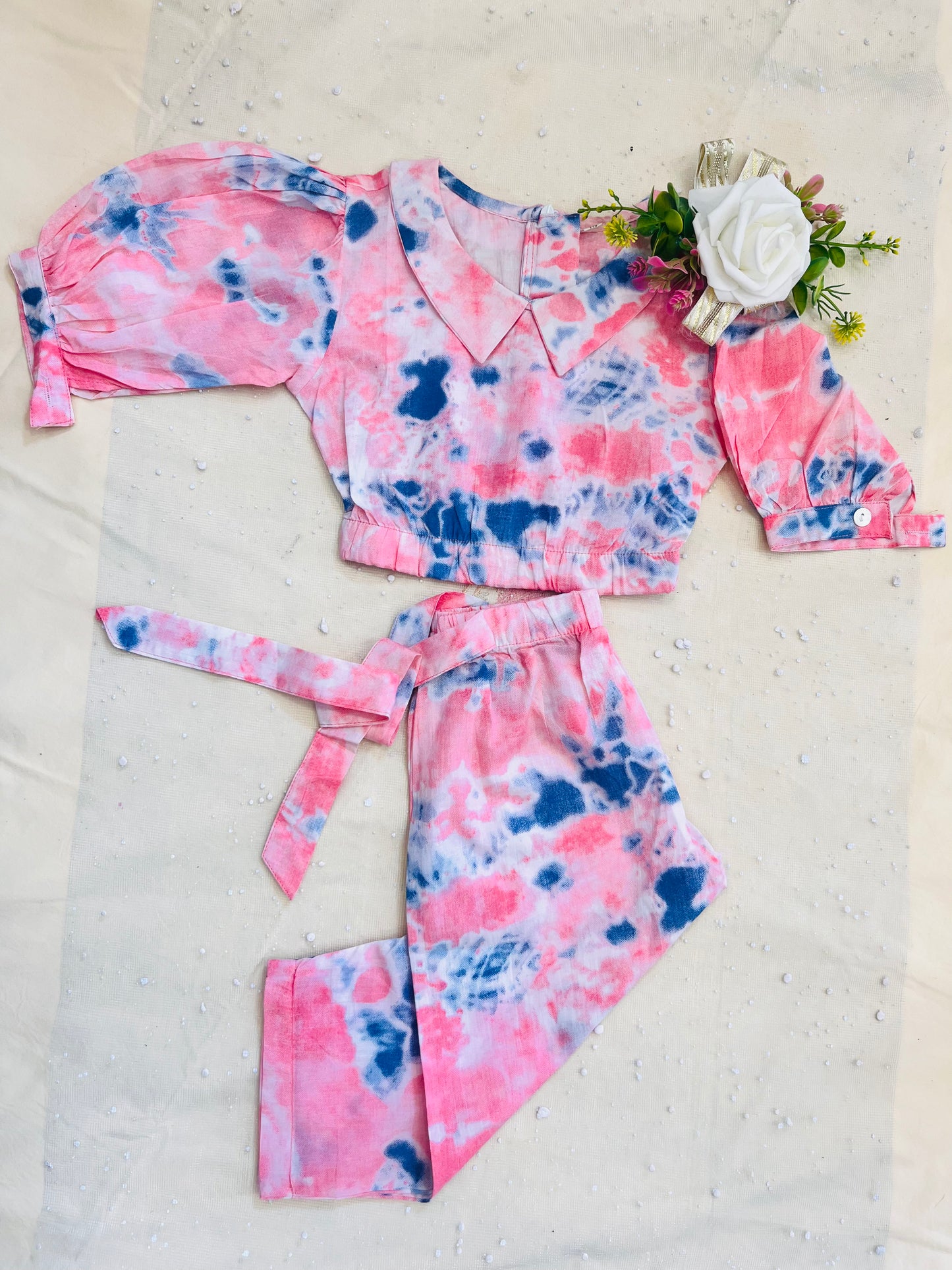Marble Tie & Dye Print Peach Colour Girls Co-Ords