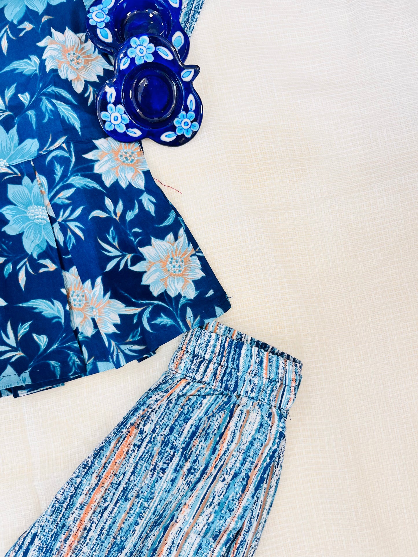 Flower Print Blue Colour Girls Co-Ords