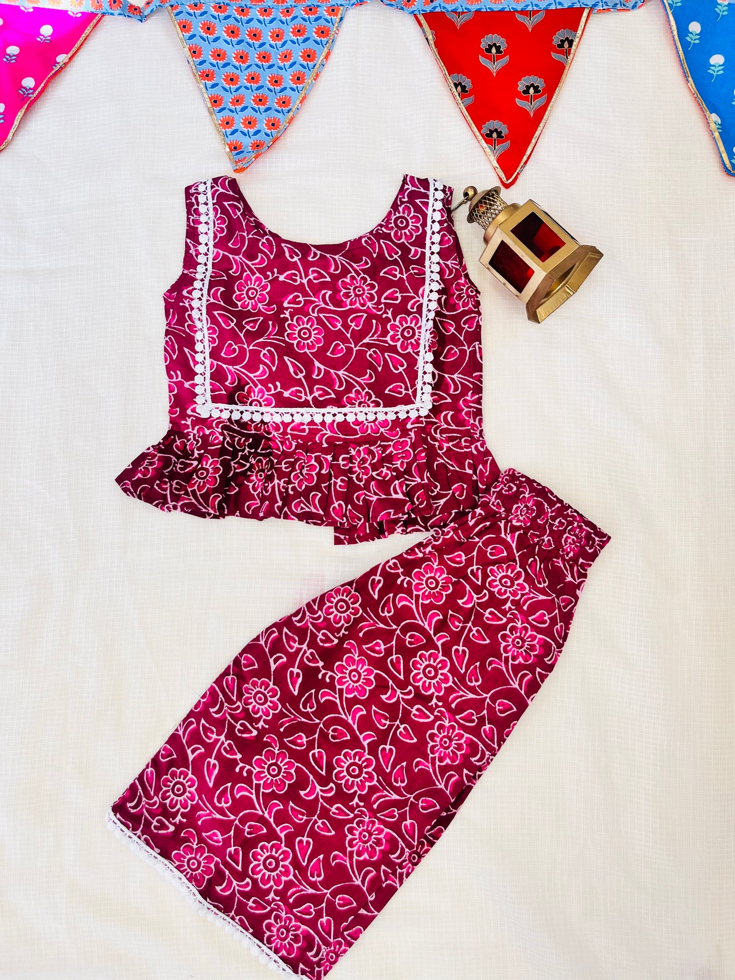 Wine Colour Discharge printed Girls Co-ord Set