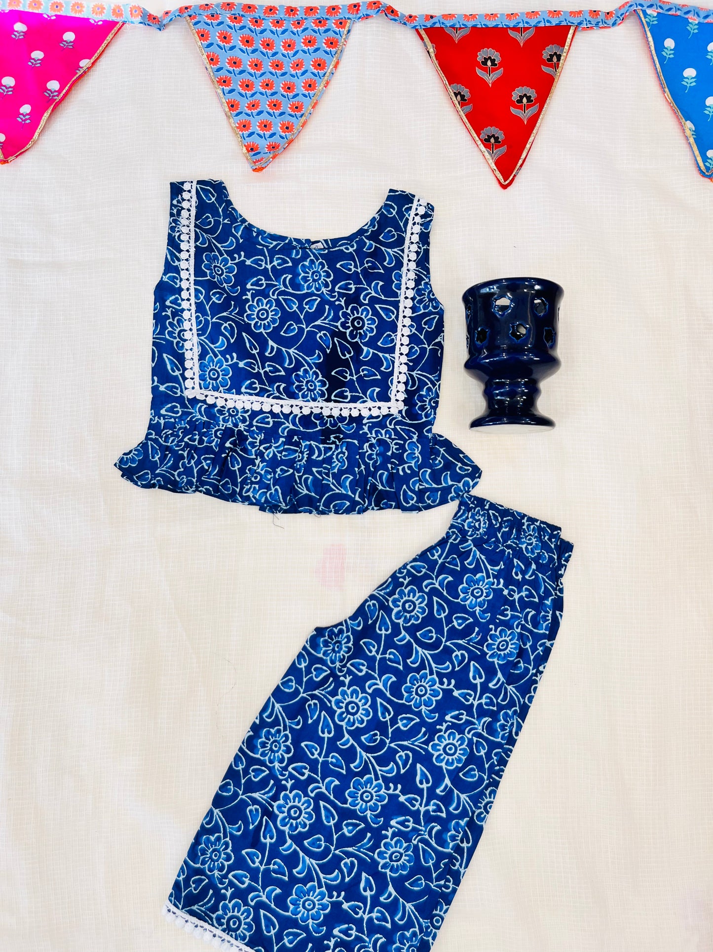 Indigo Blue Discharge printed Girls Co-ord Set
